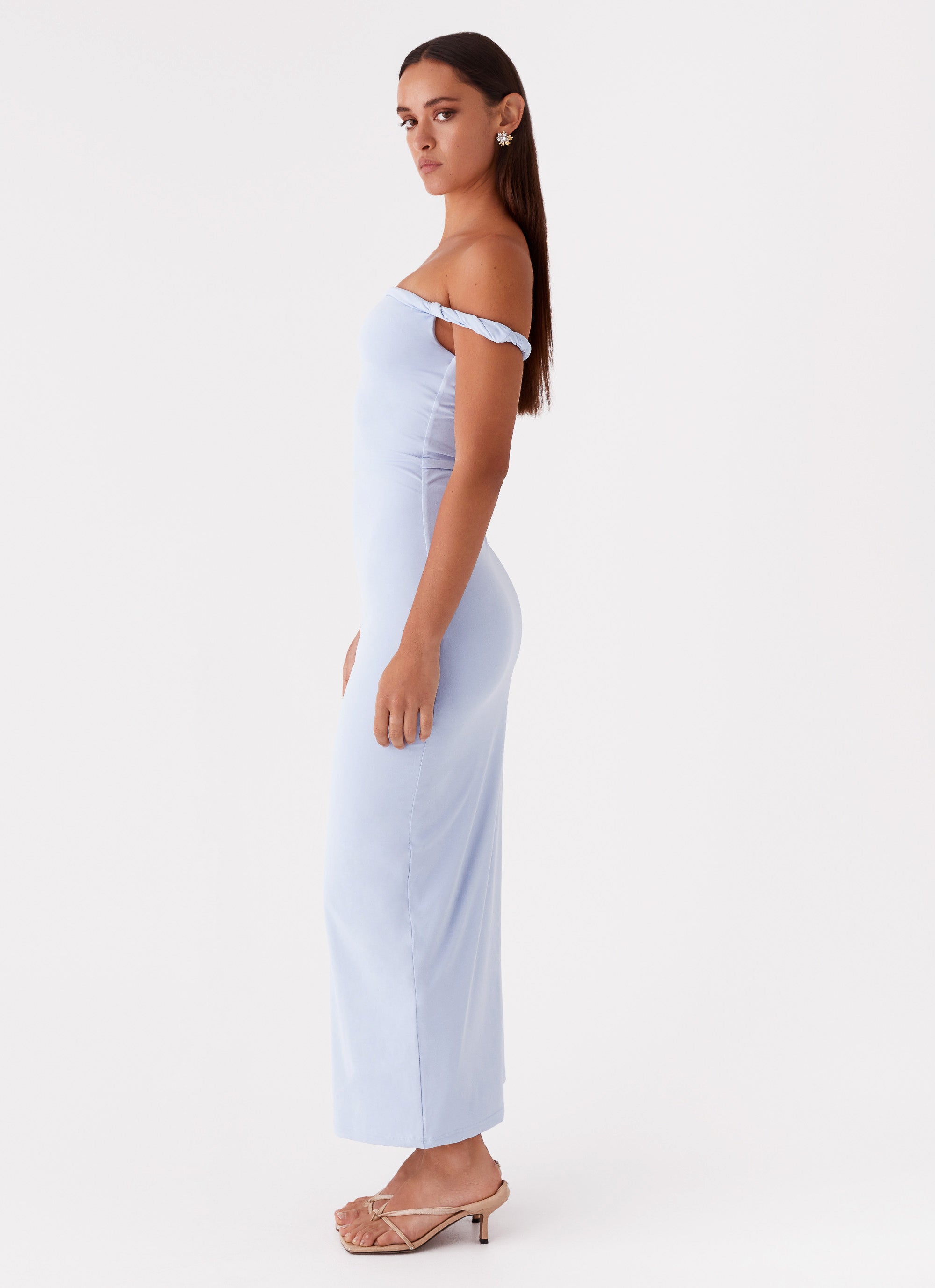 Arabella Twist Shoulder Maxi Dress - Elegant Blue Flowy Long Dress for Women | Perfect for Beach Vacations, Summer Parties & Date Nights