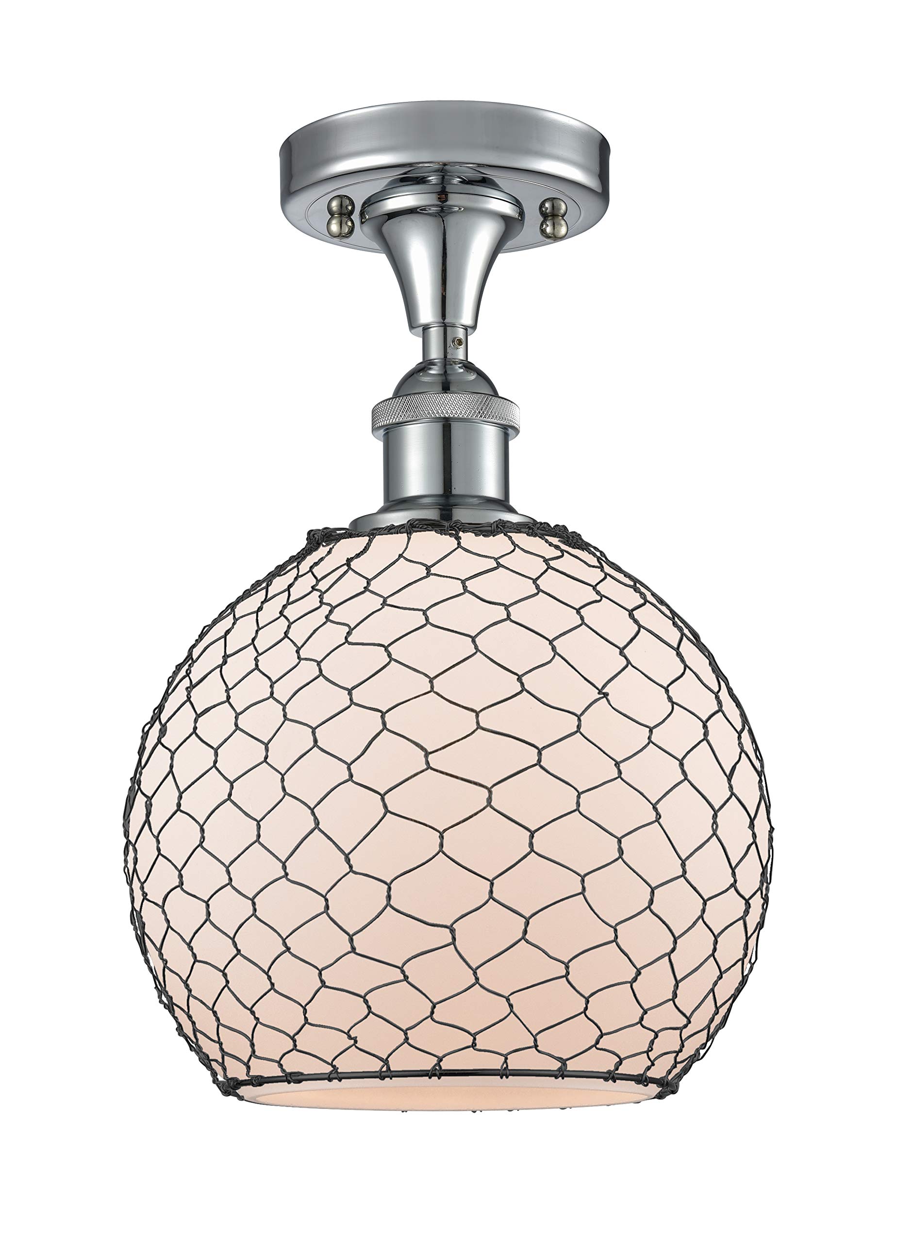 Farmhouse Chicken Wire 1 Light Semi-Flush Mount Ceiling Light - Ballston Collection in Polished Chrome - Rustic Kitchen Lighting for Dining Room, Bedroom or Entryway