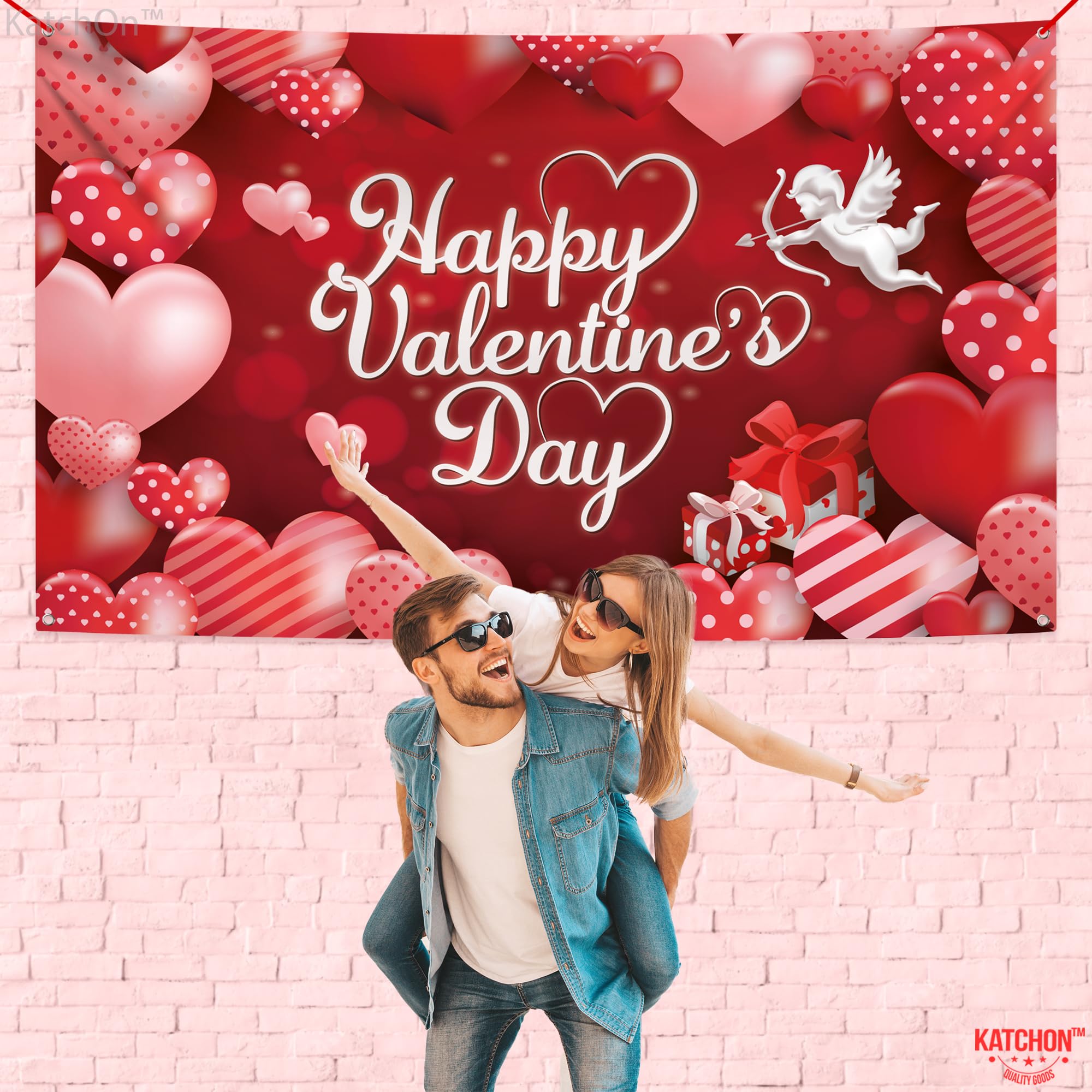 KatchOn Extra Large Valentine's Day Backdrop Banner - 72x44 Inch Romantic Decor for Valentine's Party, Wedding, Photo Booth & Home Decoration | Perfect for Valentine's Day Decorations and Celebrations