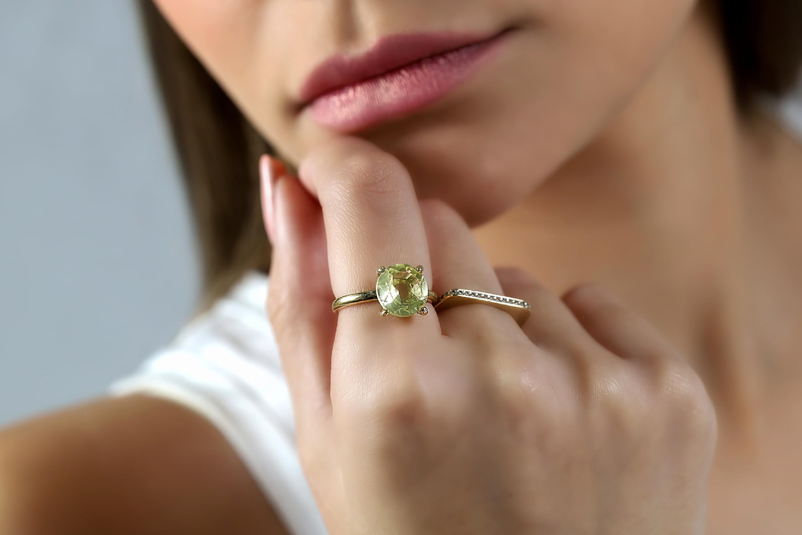 14K Gold Lemon Quartz Cocktail Ring - Elegant Prong Set Stackable Gemstone Ring for Women - Perfect for Parties, Weddings & Everyday Wear