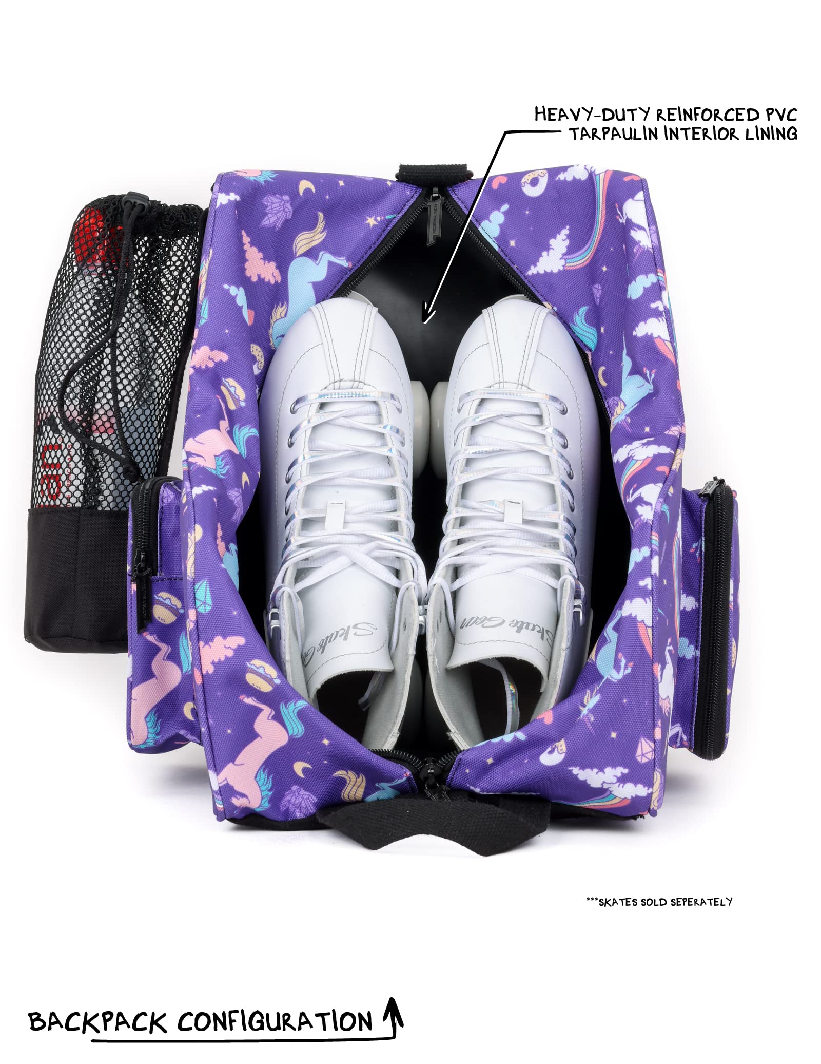 Fydelity Roller Skate Backpack for Women & Girls - Durable Checkered Rainbow Black Ice Skating Bag - Perfect for Rink, Park & Travel Accessories