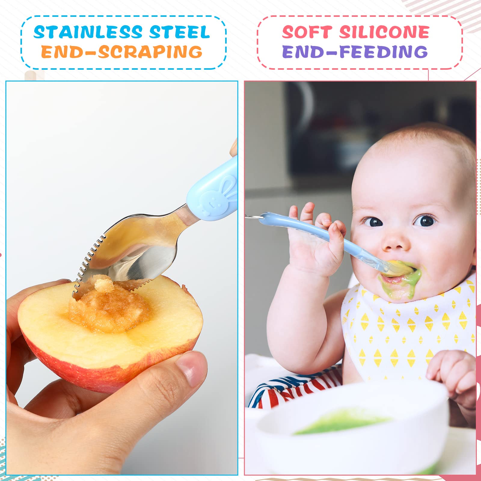 Lallisa 4-Piece Double-Headed Baby Silicone Spoon Set - Soft Infant Feeding Spoon & Fruit Scraper for Puree, Baby Food & Mashed Fruits - BPA-Free, Dishwasher Safe (Multicolor) - Perfect for Weaning, Travel & Mess-Free Feeding