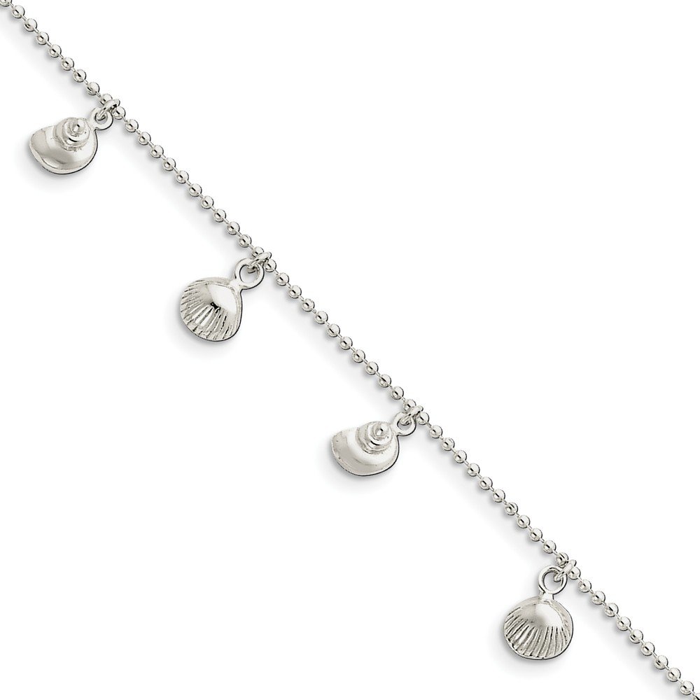 9 Inch Sterling Silver Polished Seashell Anklet - Elegant Beach Jewelry for Women, Perfect for Summer Vacations & Boho Fashion Accessories