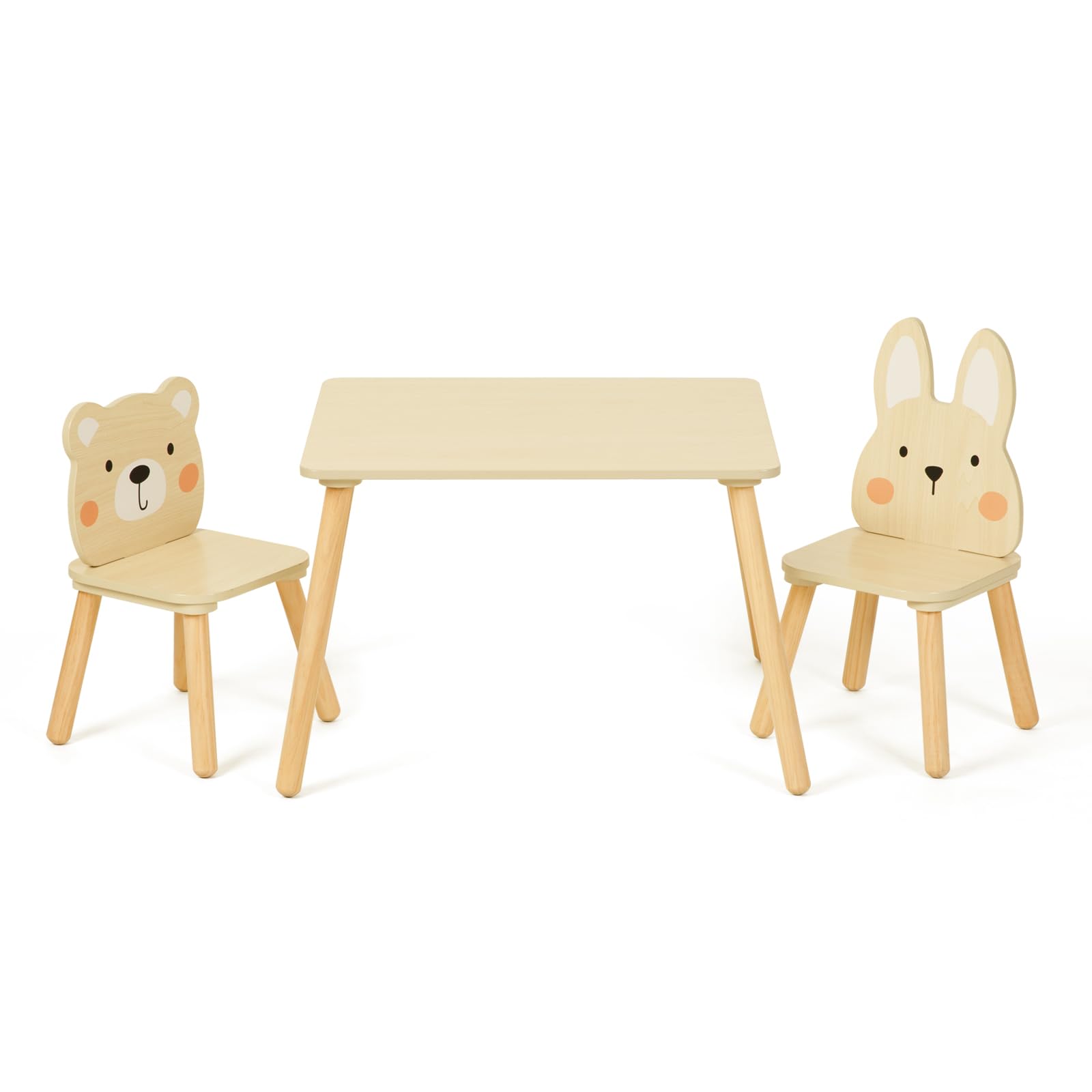 OOOK Kids Wooden Table and Chair Set with 2 Animal Chairs - Waterproof Toddler Table for Eating, Snacking & Playtime - Perfect for Preschool Learning, Tea Parties & Arts & Crafts Activities
