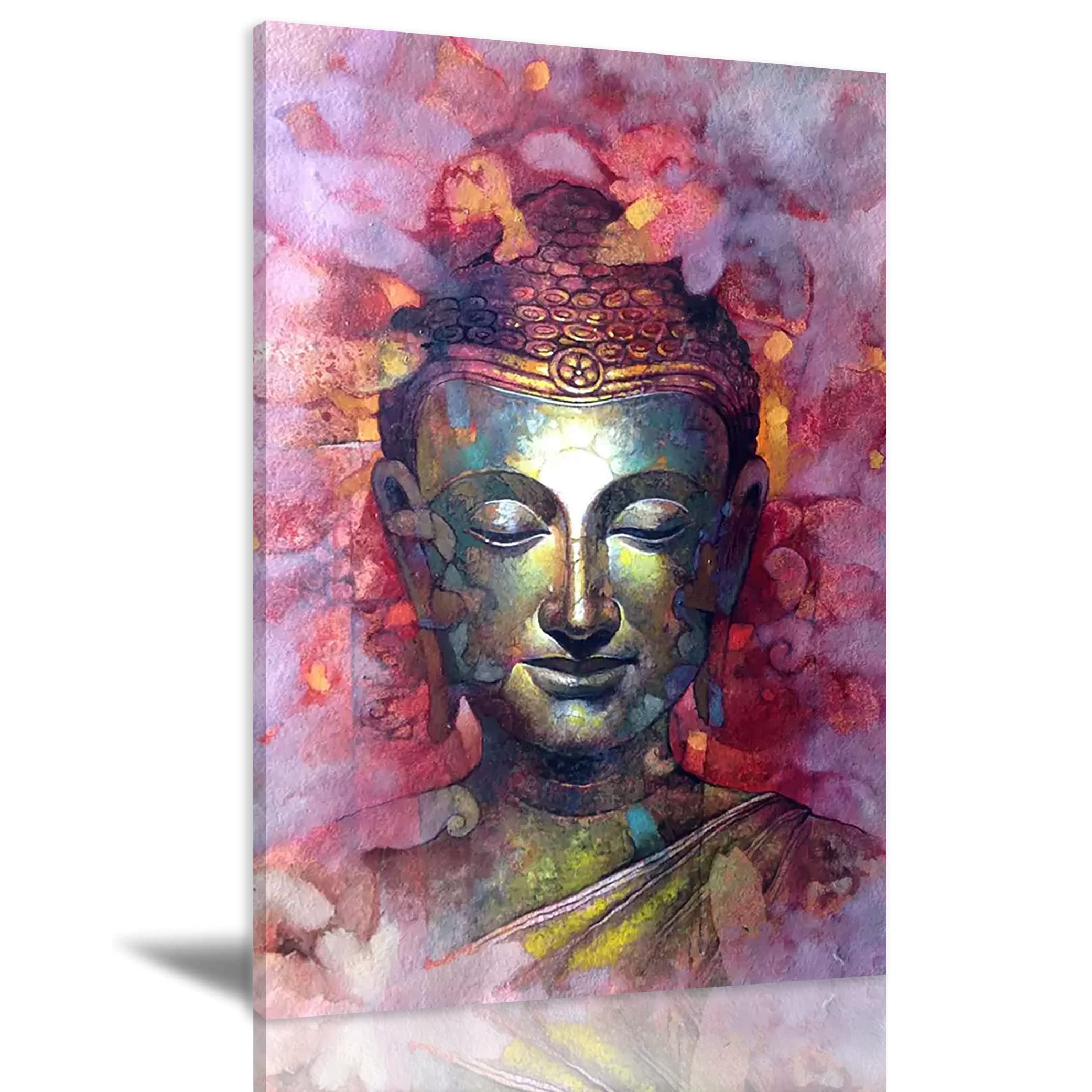 Buddha Abstract Oil Painting on Canvas - Framed Wall Art Decor for Living Room, Bedroom, Office - Golden Statue Print Home Decoration (24x36 Inches) - Perfect for Meditation Spaces & Spiritual Interiors