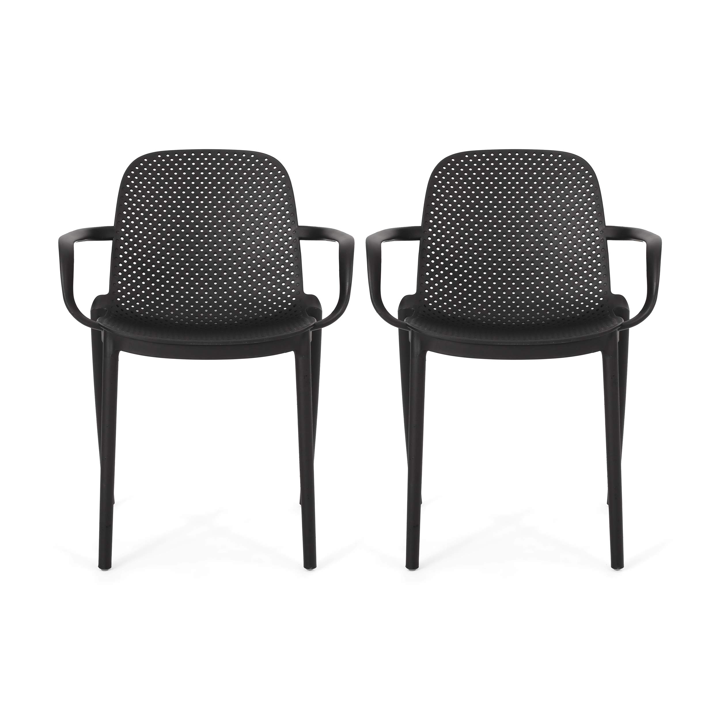 Christopher Knight Home Yanira Outdoor Dining Chair Set of 2 - Black Patio Chairs for Garden, Poolside, Backyard & Restaurant Seating