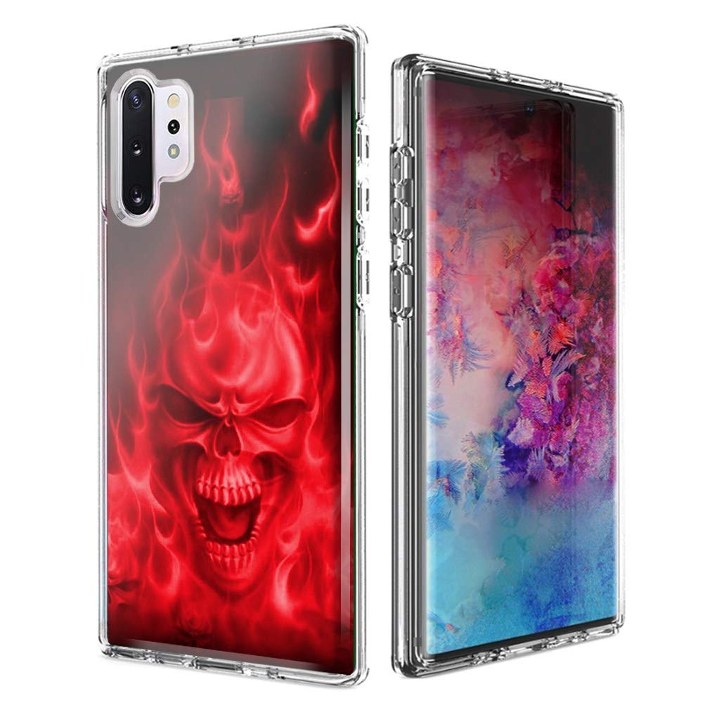 Samsung Galaxy Note 10 Plus Phone Case - Red Flaming Skull Design Dual Layer Protective Cover | Shockproof & Scratch Resistant | Perfect for Daily Use, Travel & Outdoor Activities