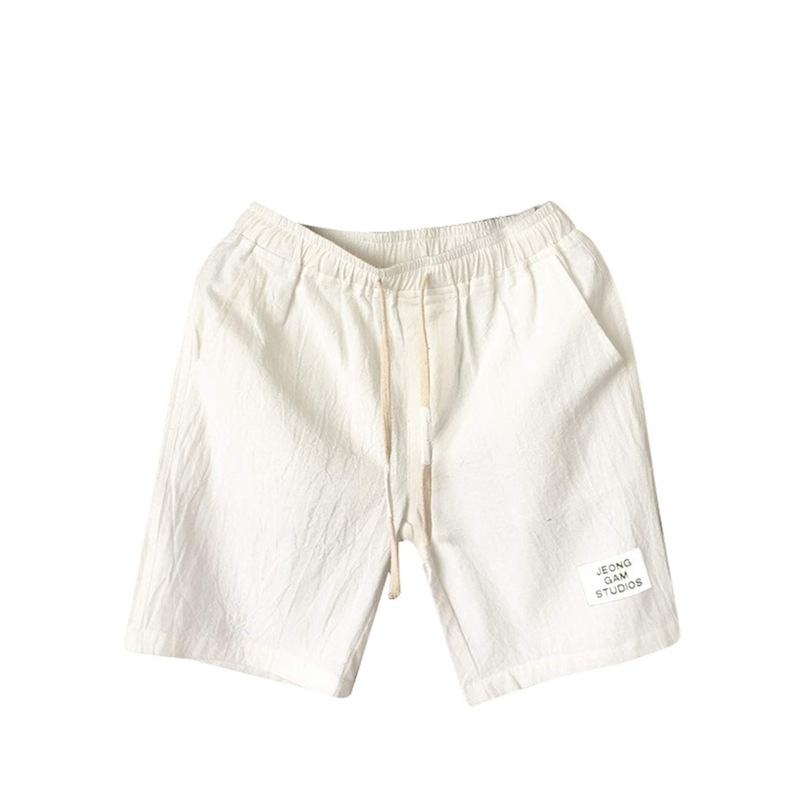 Men's Loose Fit Drawstring Trunks Shorts - Large Size 32, Breathable Flax Fabric for Summer & Beach Wear | Casual, Leisure & Outdoor Activities