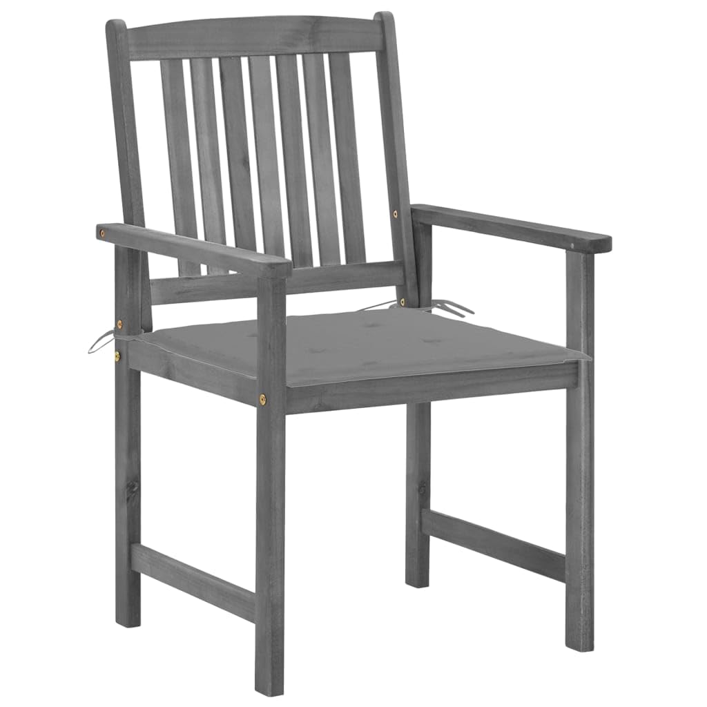 vidaXL 4-Piece Patio Chairs Set with Cushions - Gray Acacia Wood Outdoor Dining Chairs for Garden, Deck, Poolside & Backyard Relaxation