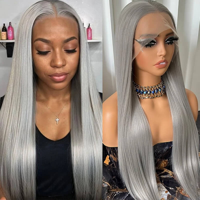 Eullair #613 Blonde Lavender Purple Pink Grey Straight Human Hair Wig with 13x4 Transparent Lace Frontal for Women | Perfect for Cosplay, Daily Wear & Special Occasions