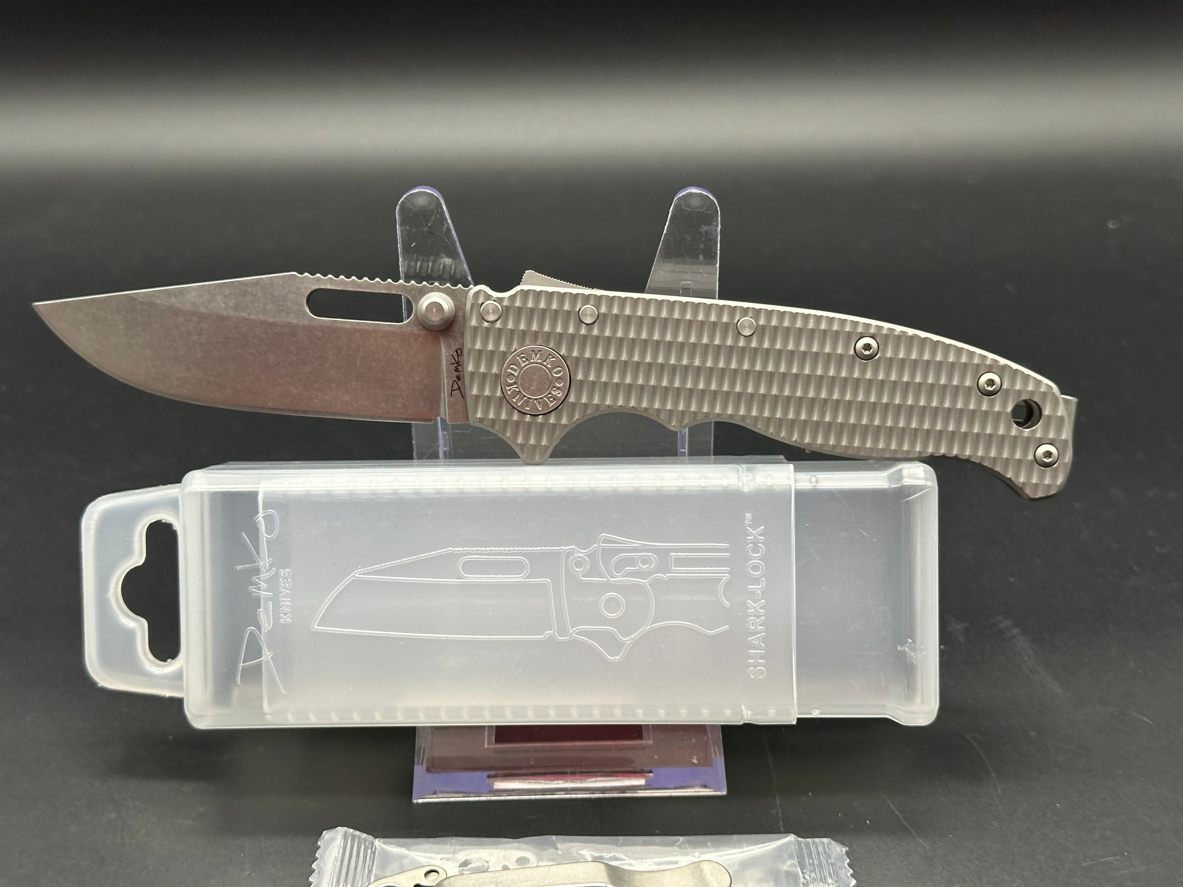 DEMKO AD20.5 Folding Knife - Textured Titanium Handle with Shark Lock & 3V Steel Blade - EDC, Outdoor Survival, Camping, Hunting Gear