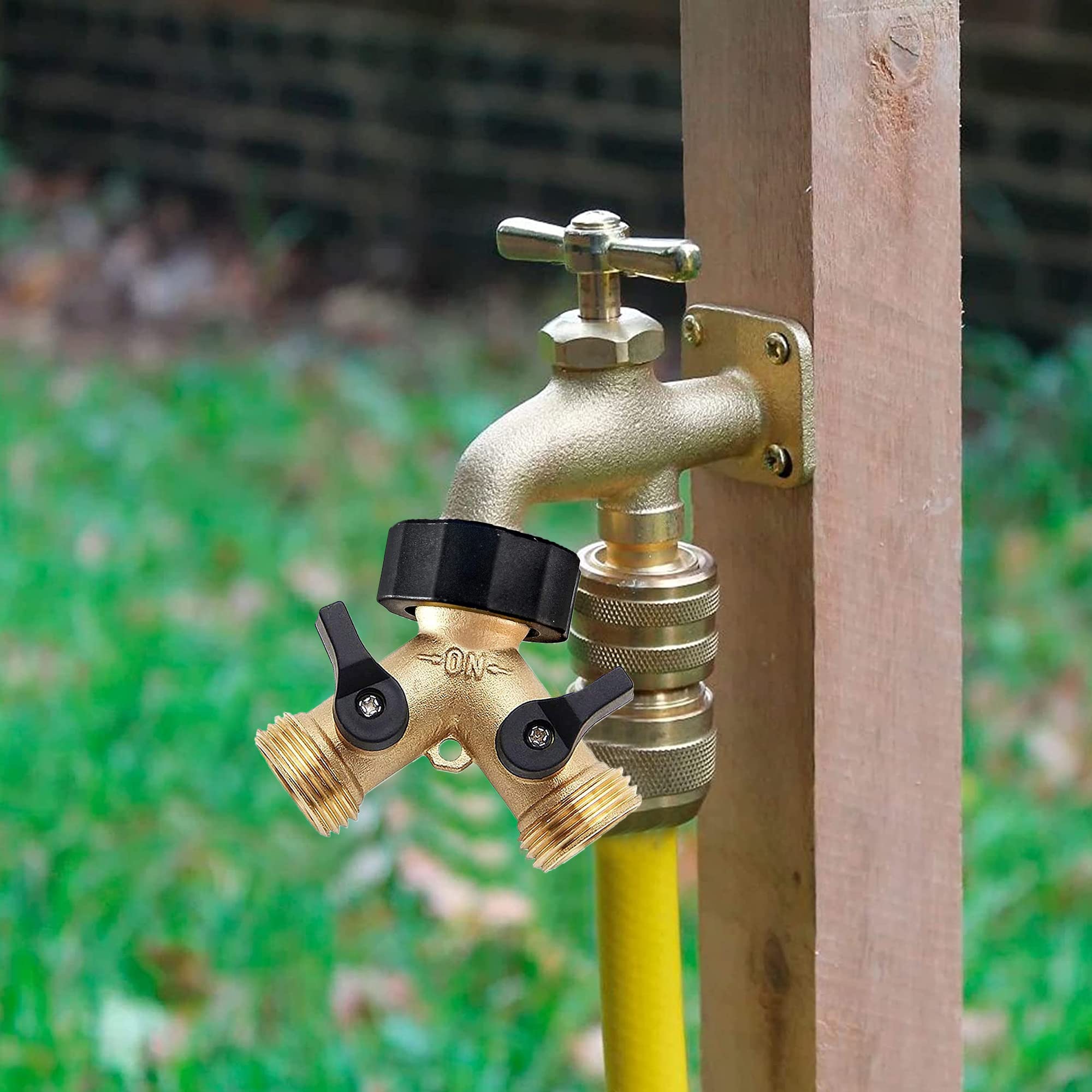 Heavy Duty 2-Way Brass Garden Hose Splitter with 2 Valves & Extra Rubber Washers - Perfect for Lawn Irrigation, Car Washing & Outdoor Watering