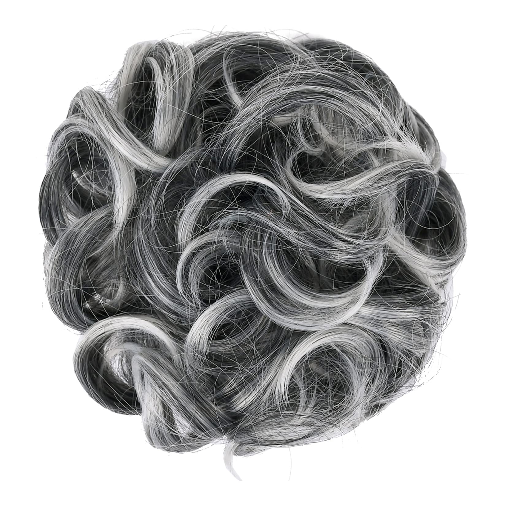 Messy Curly Big Hair Scrunchies | 2.82oz Synthetic Donut Bun Hair Extensions for Women & Girls | Perfect for Updos, Ponytails & Everyday Styling (#1TGray)