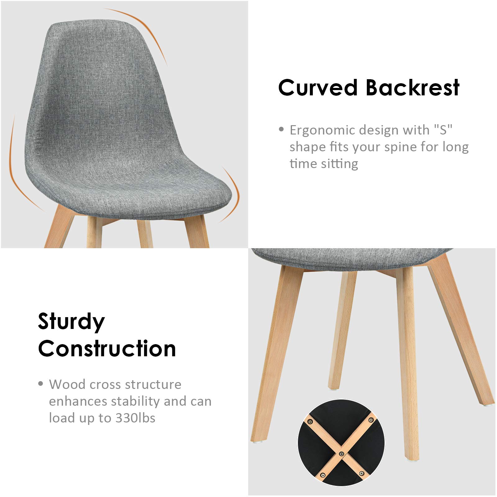 Giantex Set of 4 Modern Fabric Dining Chairs - Upholstered Accent Chairs with Solid Wood Legs & High Backrest - Soft Padded Seat for Kitchen, Dining Room - Easy Assembly Grey - Perfect for Home Decor, Restaurant, and Office Use