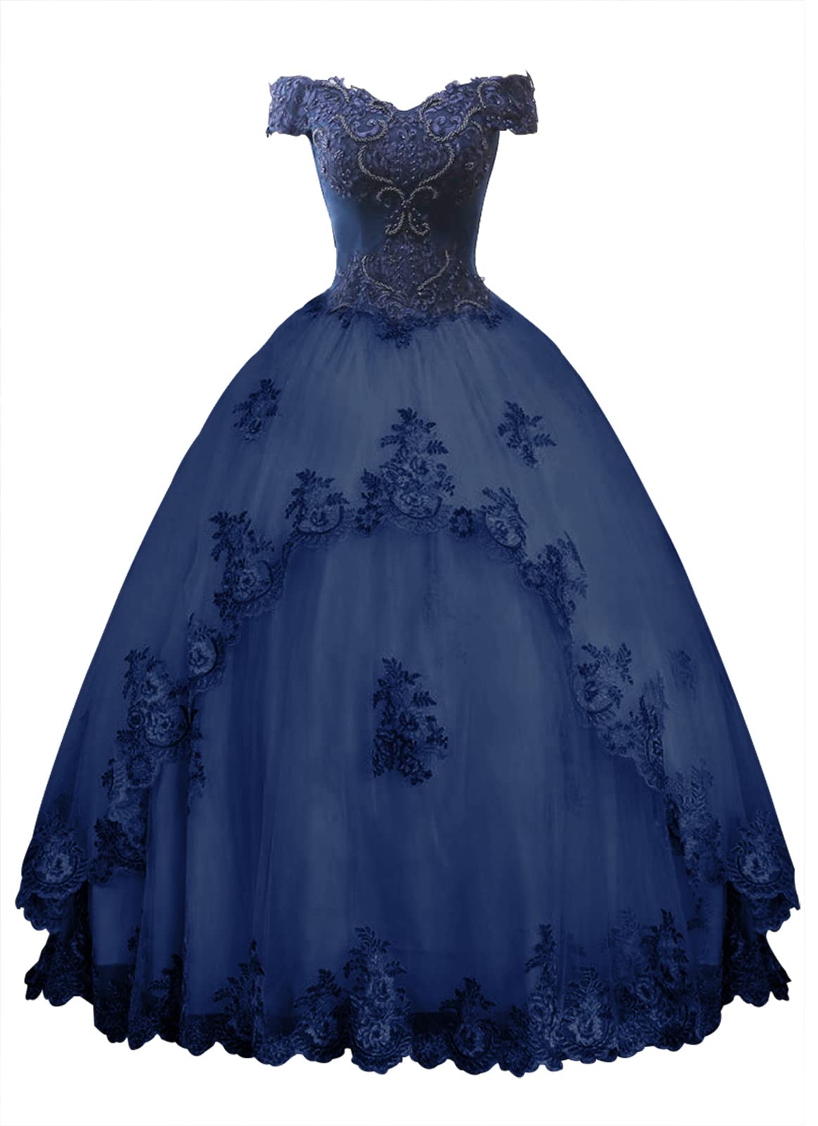 Elegant Off-the-Shoulder Lace Ball Gown Prom Dress for Quinceañera & Formal Evening Events | Long A-Line Evening Gown for Homecoming, Wedding Guest & Special Occasions