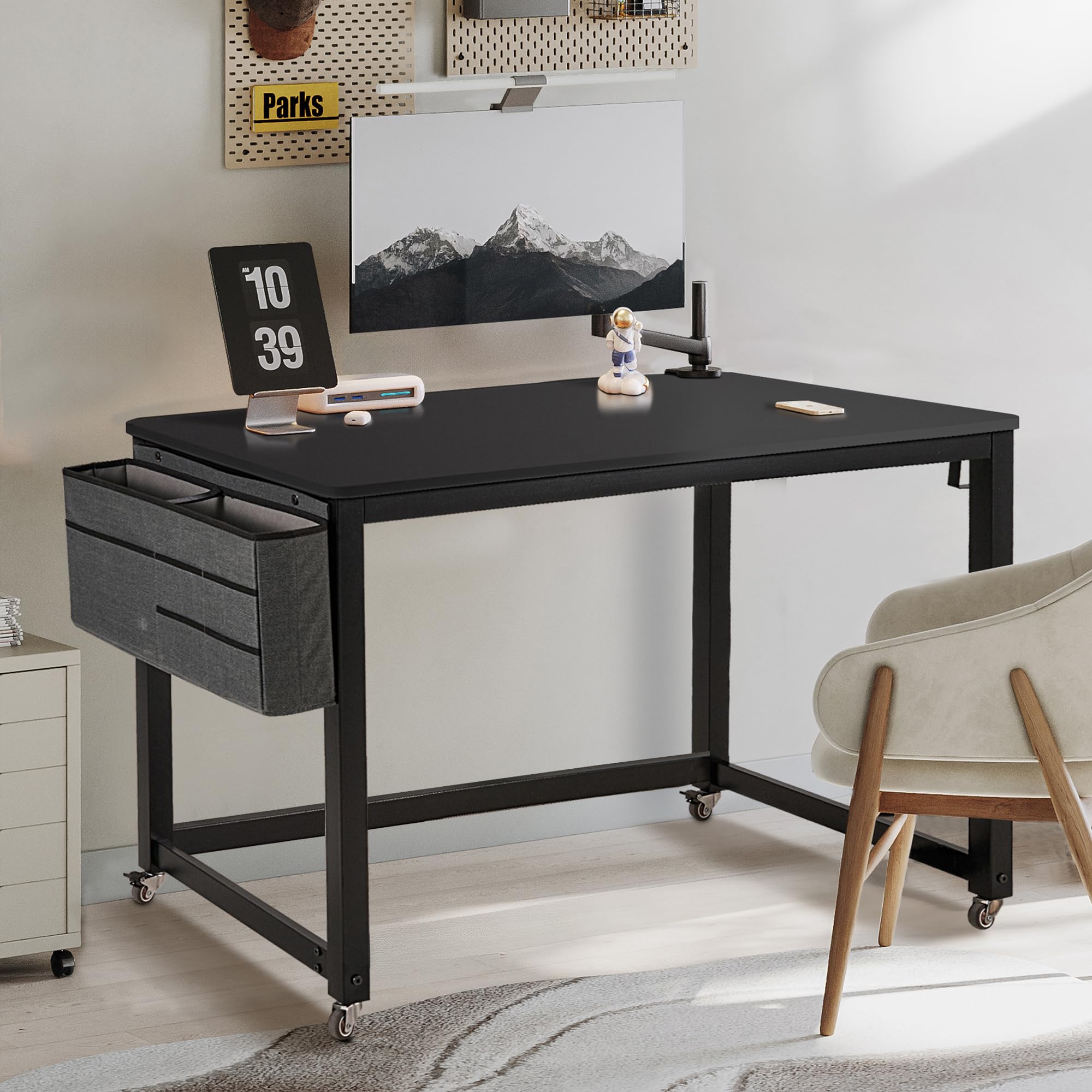 AHB 39 Inch Rolling Computer Desk with 4 Smooth Wheels - Mobile Writing Desk for Home Office & Study - Adjustable Workstation with Sturdy Metal Frame - Perfect for Small Spaces, Dorm Rooms & Workspaces