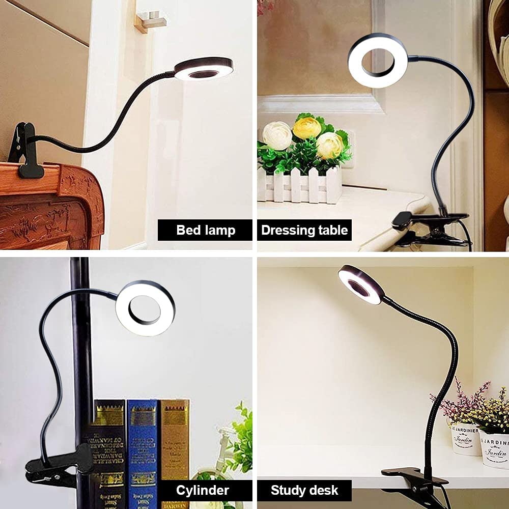 DINGLILIGHTING DLLT LED USB Reading Light Clip - Adjustable 2 Light Colors, Eye-Caring Desk Lamp for Laptop, Books, Piano, Bed Headboard - Includes Adapter | Perfect for Night Reading, Studying & Office Work