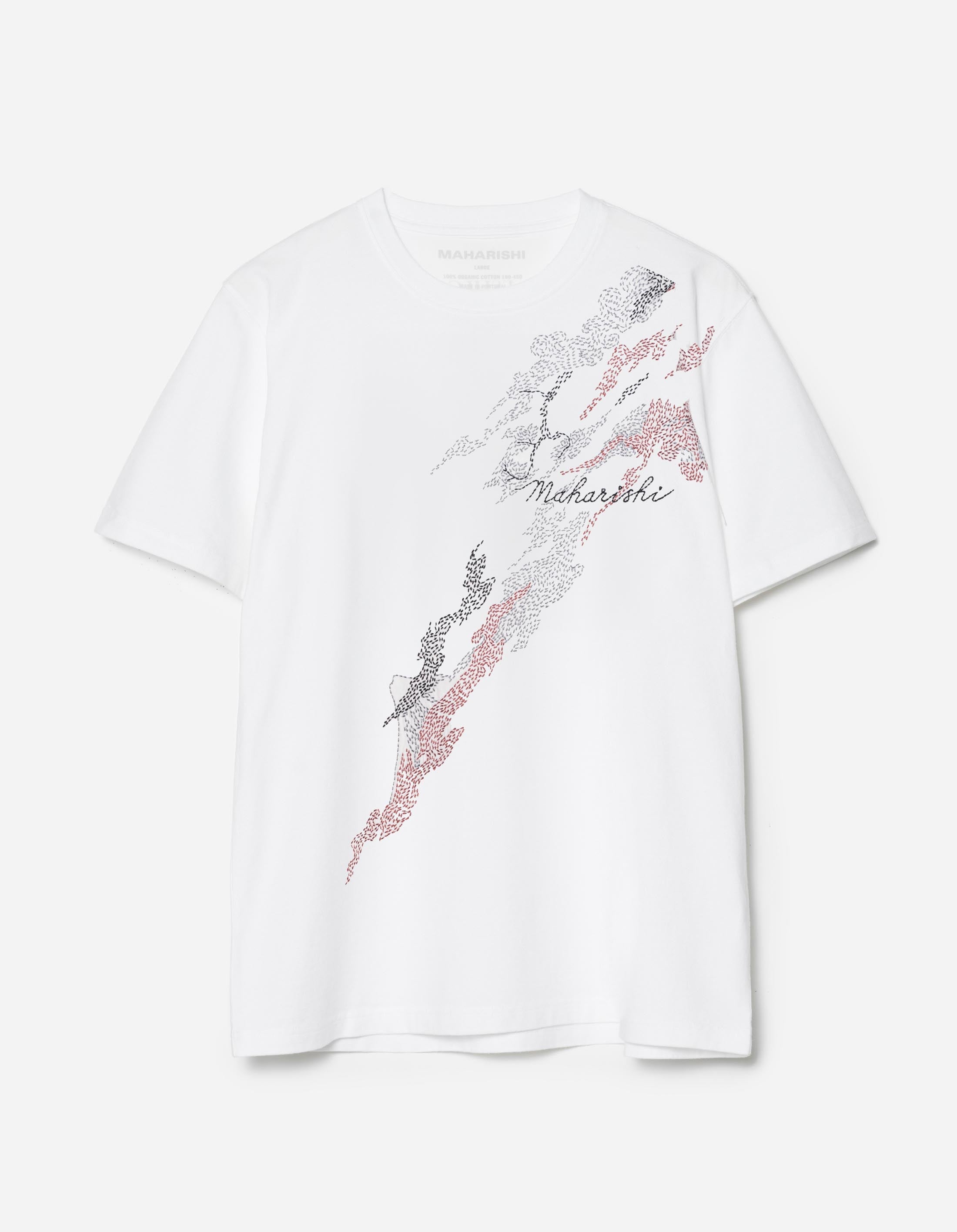 6217 Sashiko Bonsai Print T-Shirt - White Cotton Tee for Men & Women | Casual Wear, Street Fashion, Japanese Style Outfit