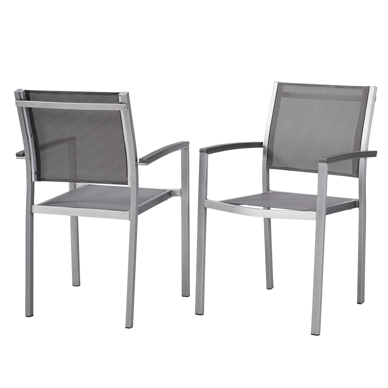 Modern Contemporary Outdoor Patio Balcony Side Dining Chair Set - Aluminum Metal Steel, Grey Gray - Perfect for Garden, Terrace, and Poolside Relaxation