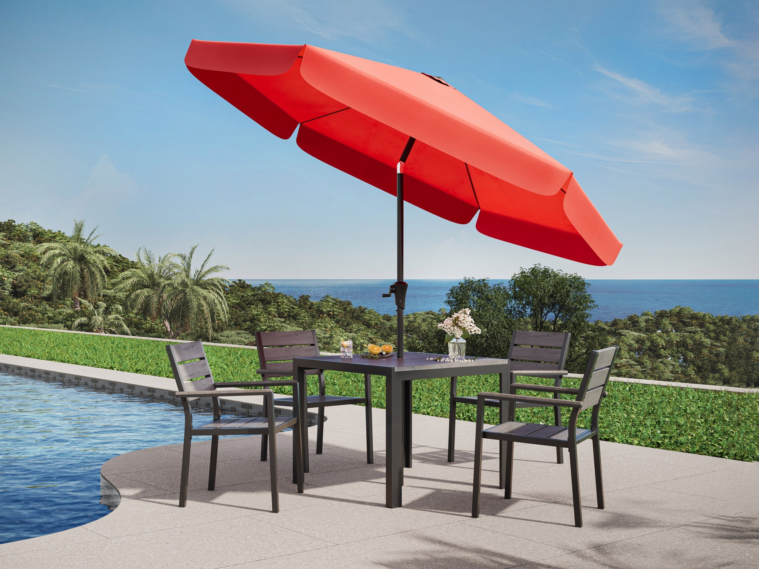 10ft Round Crimson Red Patio Umbrella - Outdoor Sun Shade for Pool, Garden, and Backyard Relaxation