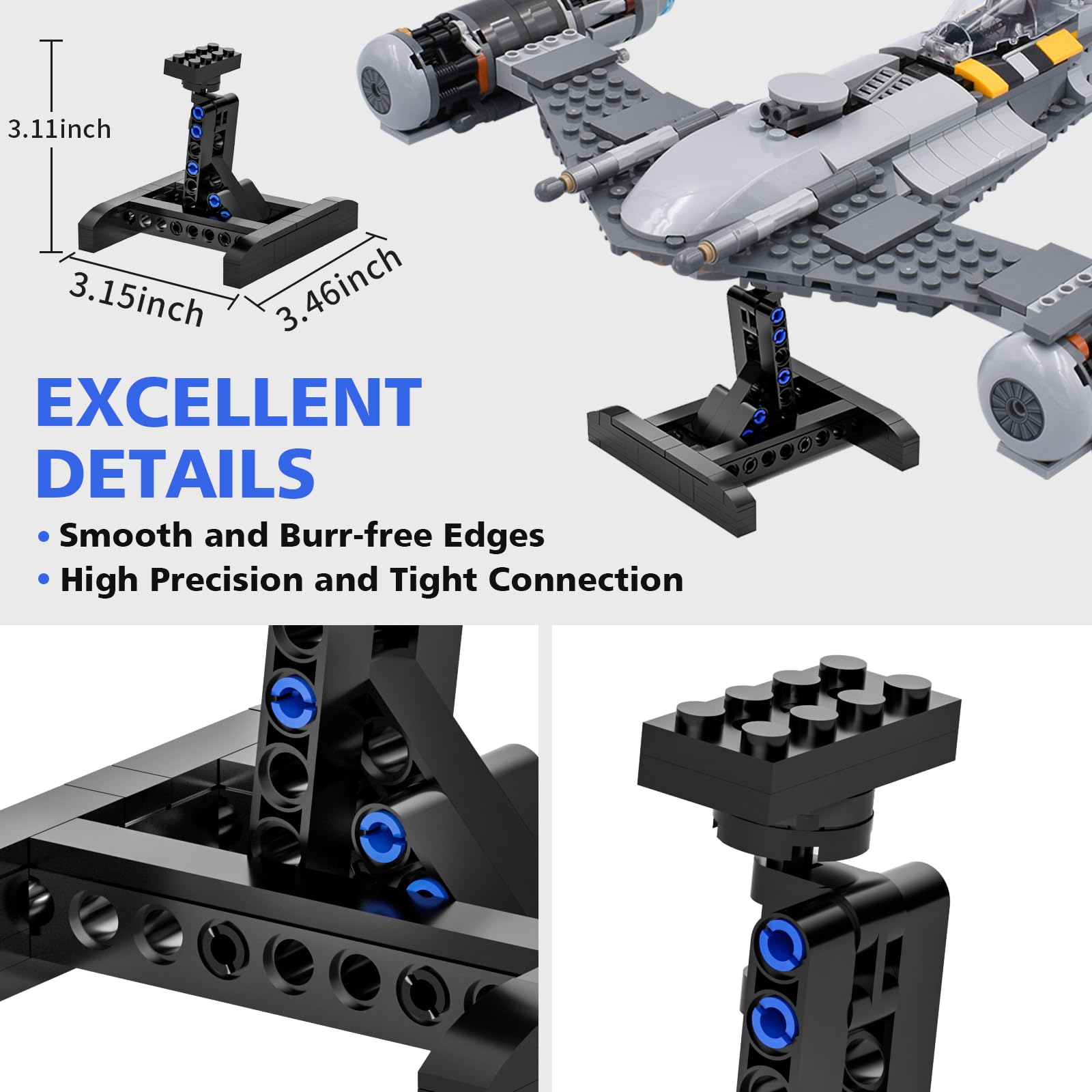 Lego Star Wars Display Stand for Mando N-1 Fighter 75325, X-Wing 75301 & Jedi Starfighter 75333 - 52-Piece Building Kit for Kids - Perfect for Showcasing Collections & Room Decor