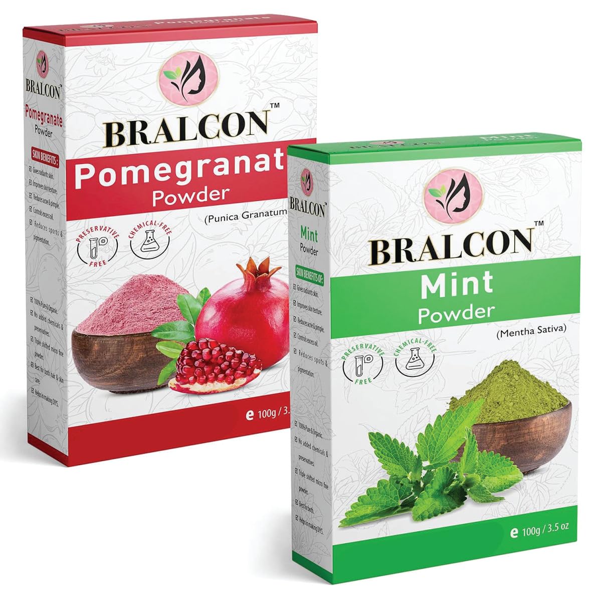Organic Pomegranate Peel Powder & Mint Powder Combo - 200g (100g x 2) | Natural Skin Care & Hair Care | Face Mask, DIY Beauty Recipes, Detox & Glow Boost | Perfect for Spa Day, Home Remedies & Ayurvedic Treatments