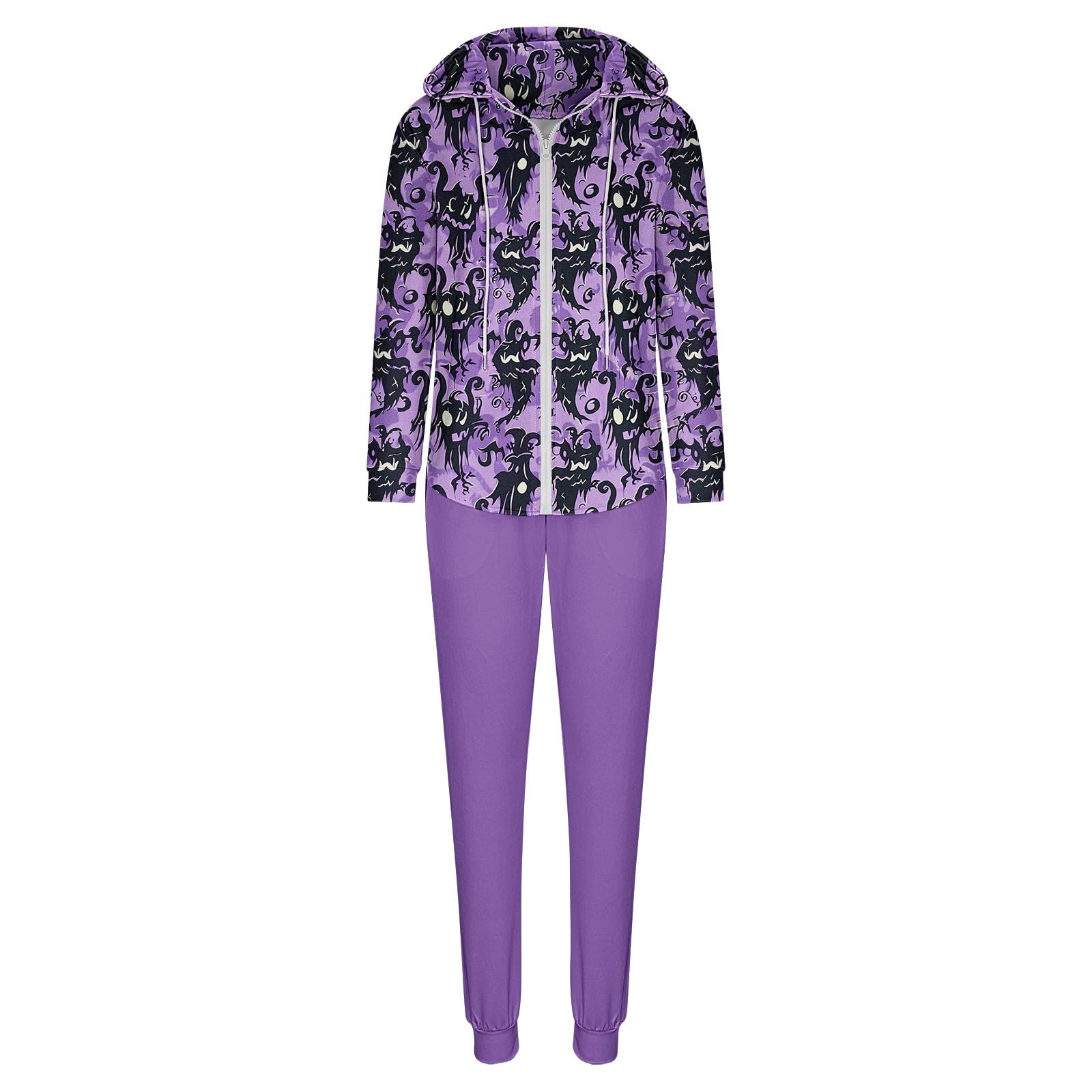 Women's 2 Piece Lounge Hoodie Sweatsuit Set - Plus Size Zip Up Hoodie & Drawstring Sweatpants - Cozy Halloween Outfit for Home, Gym & Casual Wear