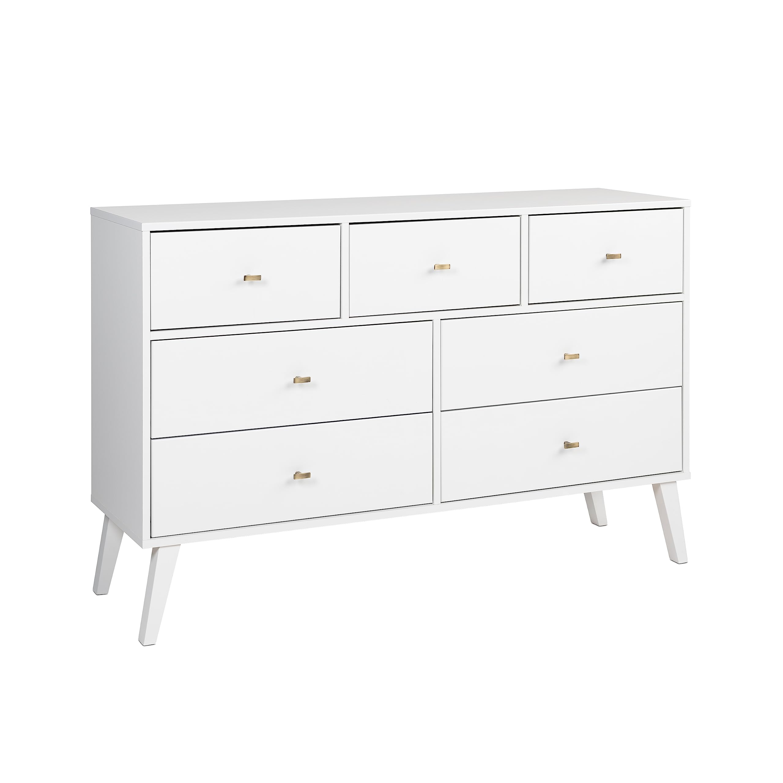 Mid-Century Modern 7-Drawer Double Dresser - White Contemporary Bedroom Chest of Drawers (52.5
