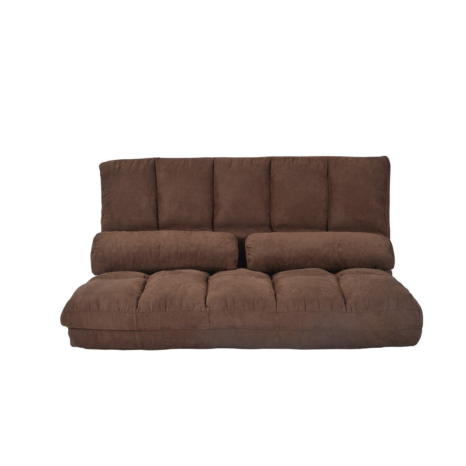 Double Chaise Lounge Sofa - Modern Floor Couch with 2 Pillows, Brown - Perfect for Living Room, Bedroom or Patio Relaxation