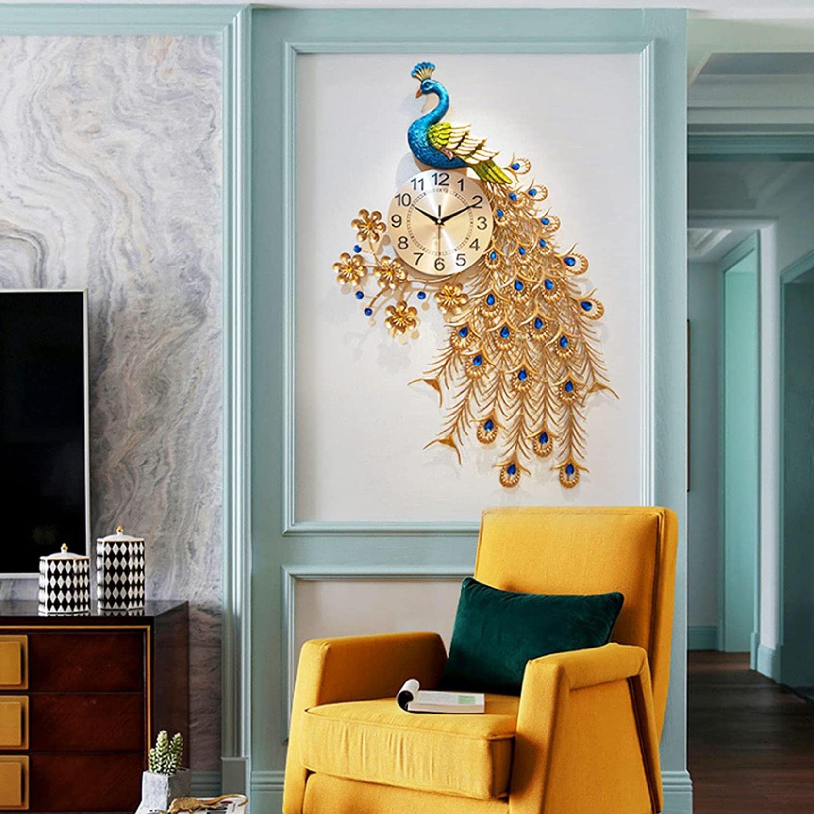 Modern 3D Peacock Wall Clock - Large Silent Non-Ticking Iron Wall Clock for Living Room, Bedroom & Office Decor | Elegant Home & Office Décor, Perfect Gift Idea
