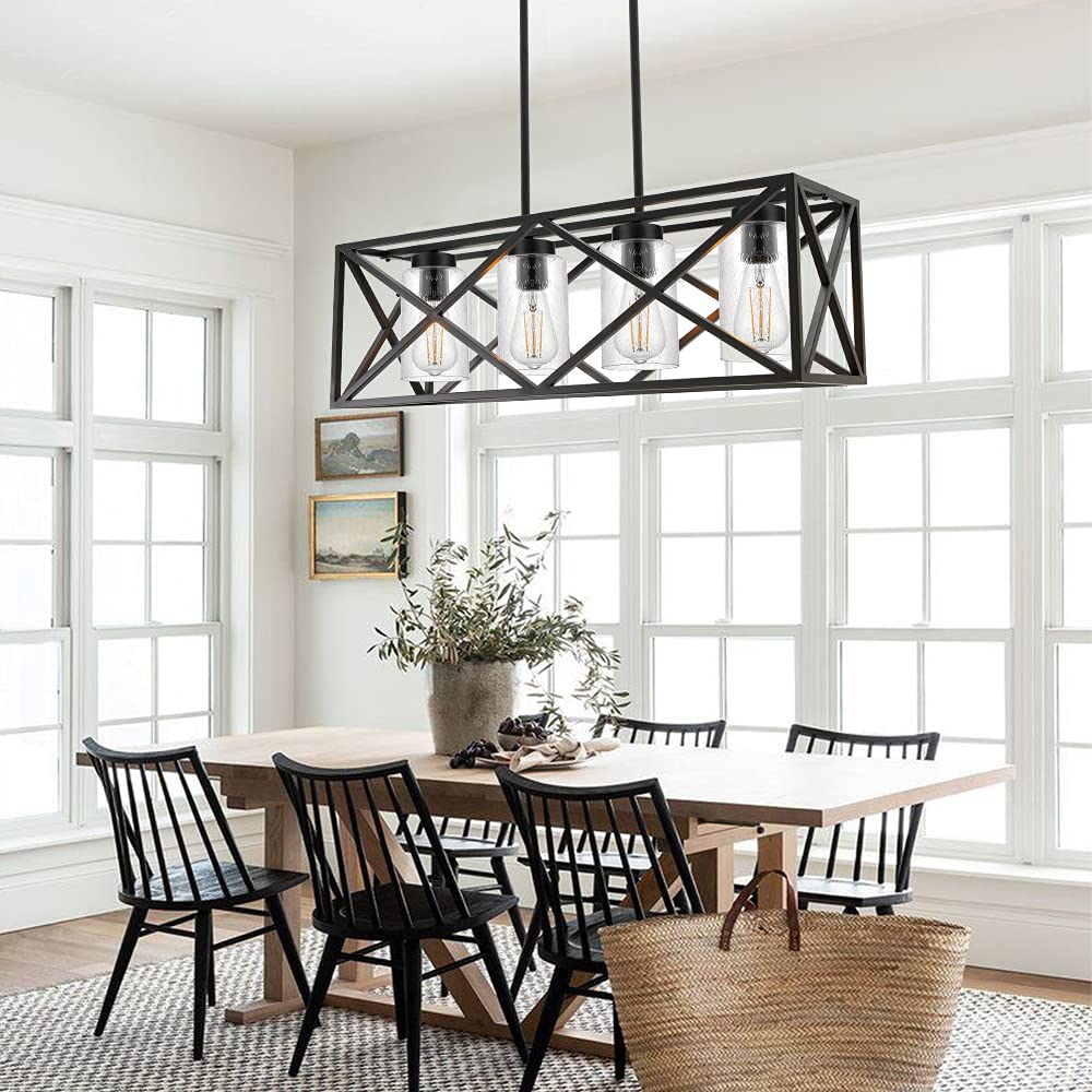 4-Lights Black Farmhouse Rectangle Chandelier - 30.4