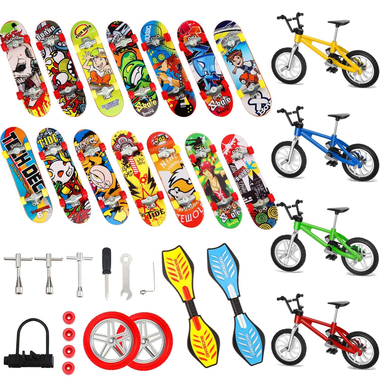31-Piece Mini Finger Toys Set - Finger Skateboards, Mini Bikes & Tiny Swing Board with Replacement Wheels & Tools - Fingertip Movement Party Favors for Kids Ages 6+ - Perfect for Birthday Gifts, Classroom Rewards & Stress Relief Play