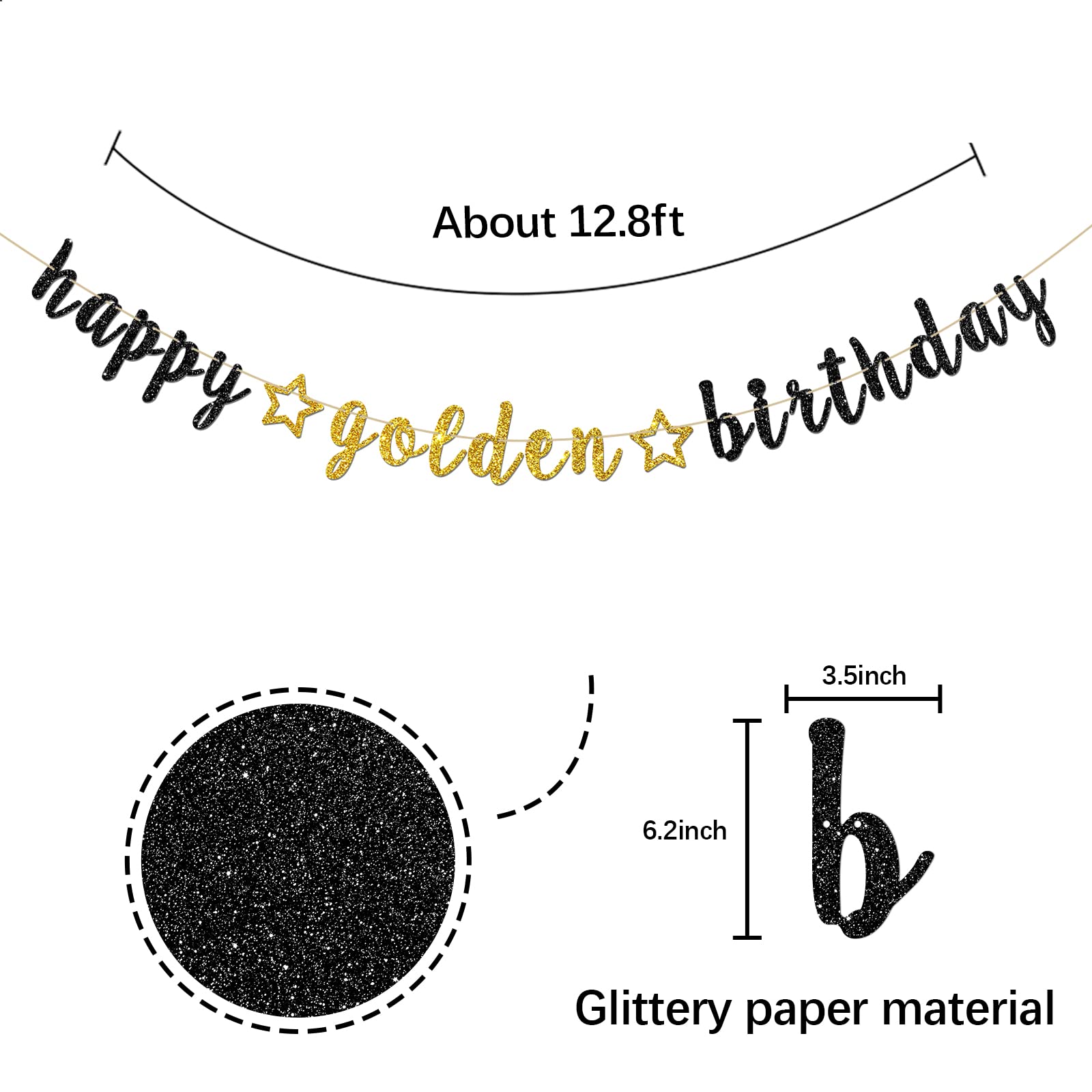 INNORU Happy Golden Birthday Banner - Black Gold Glitter Party Decorations for Kids & Adults | Birthday Party Supplies, Bunting Decor | Perfect for Birthday Celebrations, Baby Showers & Anniversary Parties