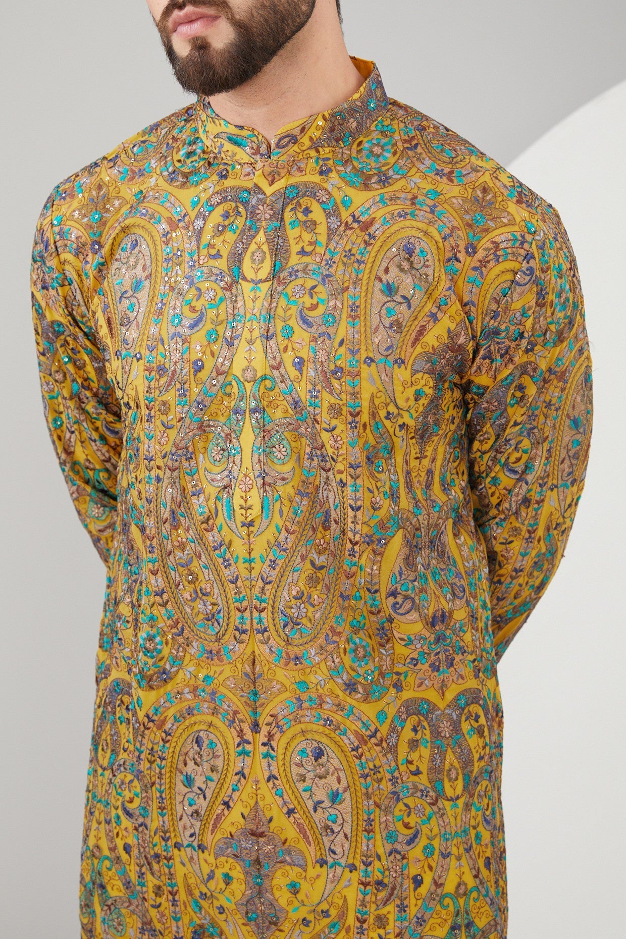 Mustard Yellow Georgette Kalamkari Embroidered Kurta for Women - Traditional Indian Ethnic Wear for Festivals, Weddings & Special Occasions