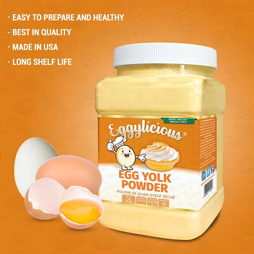 Premium Egg Yolk Powder - 100% Natural Dried Egg Protein Powder from Fresh Pasteurized Eggs | Non-GMO, No Additives | Perfect for Baking, Smoothies, Protein Shakes & Cooking | 1lb (16oz) Bulk Pack