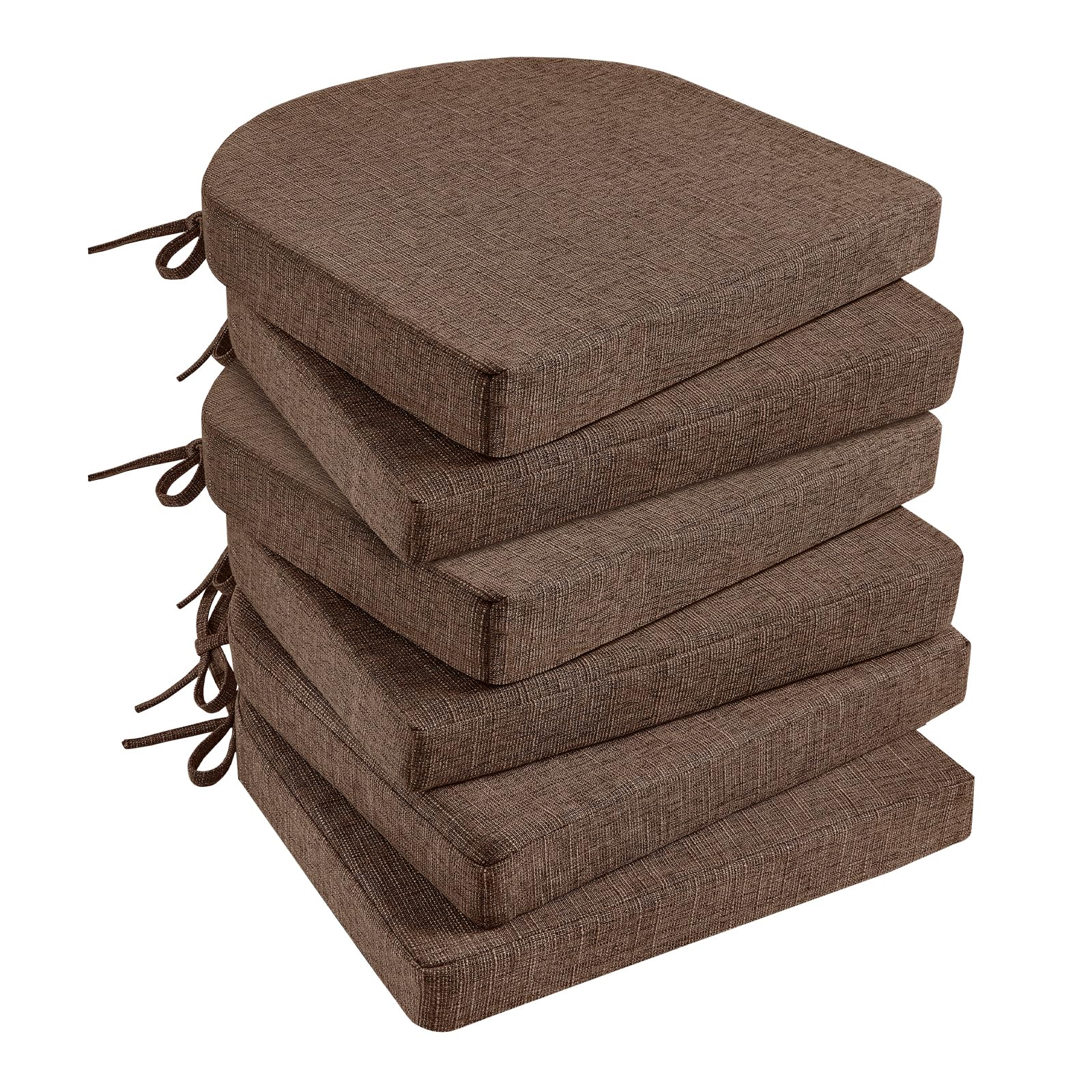 Premium 6-Pack Non-Slip Dining Chair Cushions with Ties - 16x16 Inch Kitchen Chair Pads for Comfort & Style (Brown) - Perfect for Home Dining Rooms, Restaurants, and Office Seating