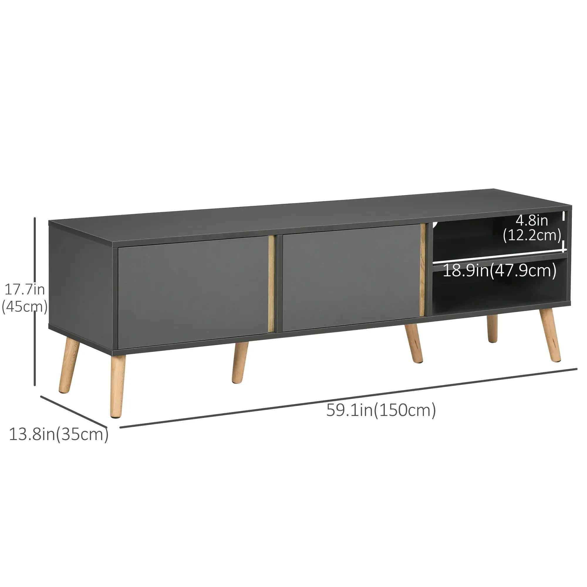 55 Inch TV Stand with Storage - Dark Grey Modern Entertainment Center for Living Room, Bedroom & Home Theater