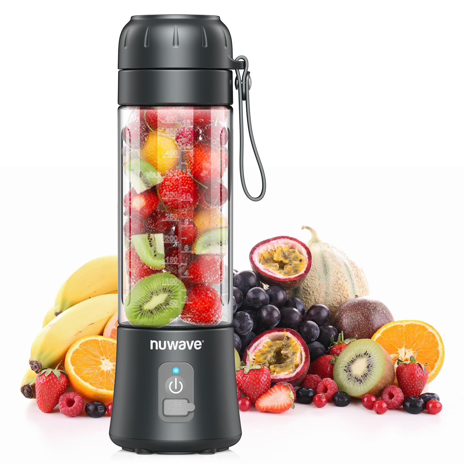 Nuwave 16OZ Portable Blender - 2025 Upgraded Rechargeable Mini Blender with 6 Blades for Smoothies, Shakes & Juices | BPA-Free, Leak-Proof Lid | Perfect for Gym, Travel, Office & Kitchen Use | Compact Personal Blender for Healthy Drinks On-The-Go