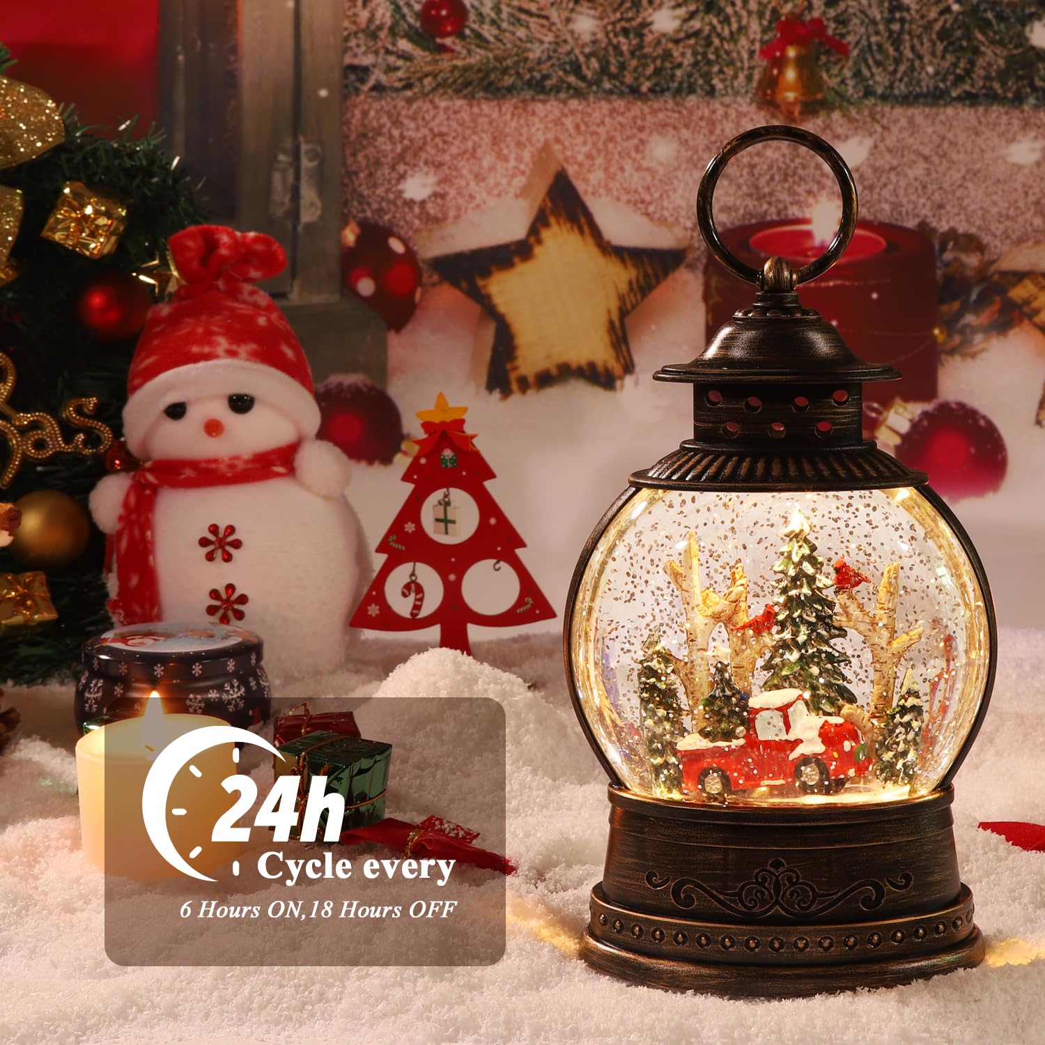Christmas Lanterns & Musical Snow Globes - Festive Holiday Decorations for Home, Indoor Christmas Tree Decor & Holiday Gift Ideas - Perfect for Living Room, Mantel & Holiday Party Decorating