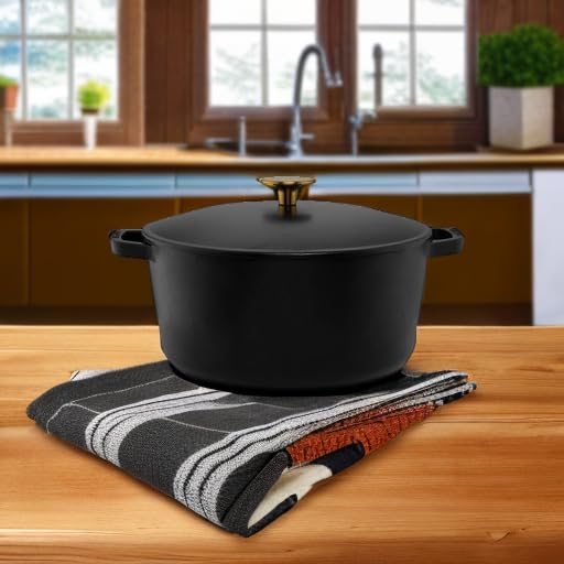 Premium 5.5-Quart Enameled Cast Iron Dutch Oven with Lid - Kana Milo Black & Gold Casserole Pot | Oven & Dishwasher Safe | Even Heat Distribution for Soups, Stews & Bread Baking | Perfect for Family Dinners & Entertaining