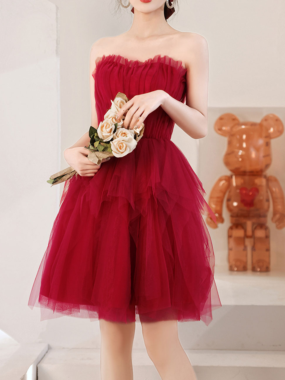 Elegant A-Line Burgundy Short Prom Dress for Women - Cute Homecoming Party Dress for Teens - Perfect for Prom Night, Dances & Special Occasions