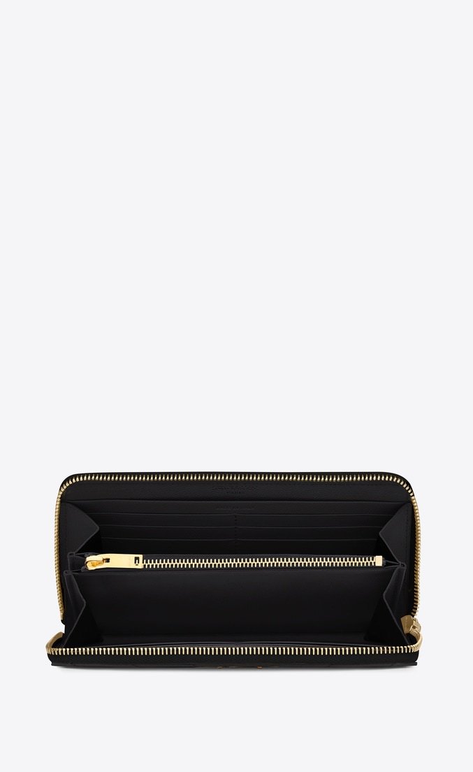 Saint Laurent Monogram Zip Around Wallet - Black Grain De Poudre Leather Luxury Wallet for Men | Perfect for Everyday Use & Travel Essentials