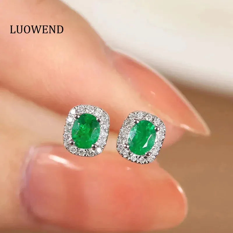 18K White Gold Earrings with Real Natural Emerald & Diamond | Classic Fine Jewelry for Women | Elegant Gift for Wife, Mom, Anniversary, Birthday | Perfect for Weddings, Parties & Special Occasions