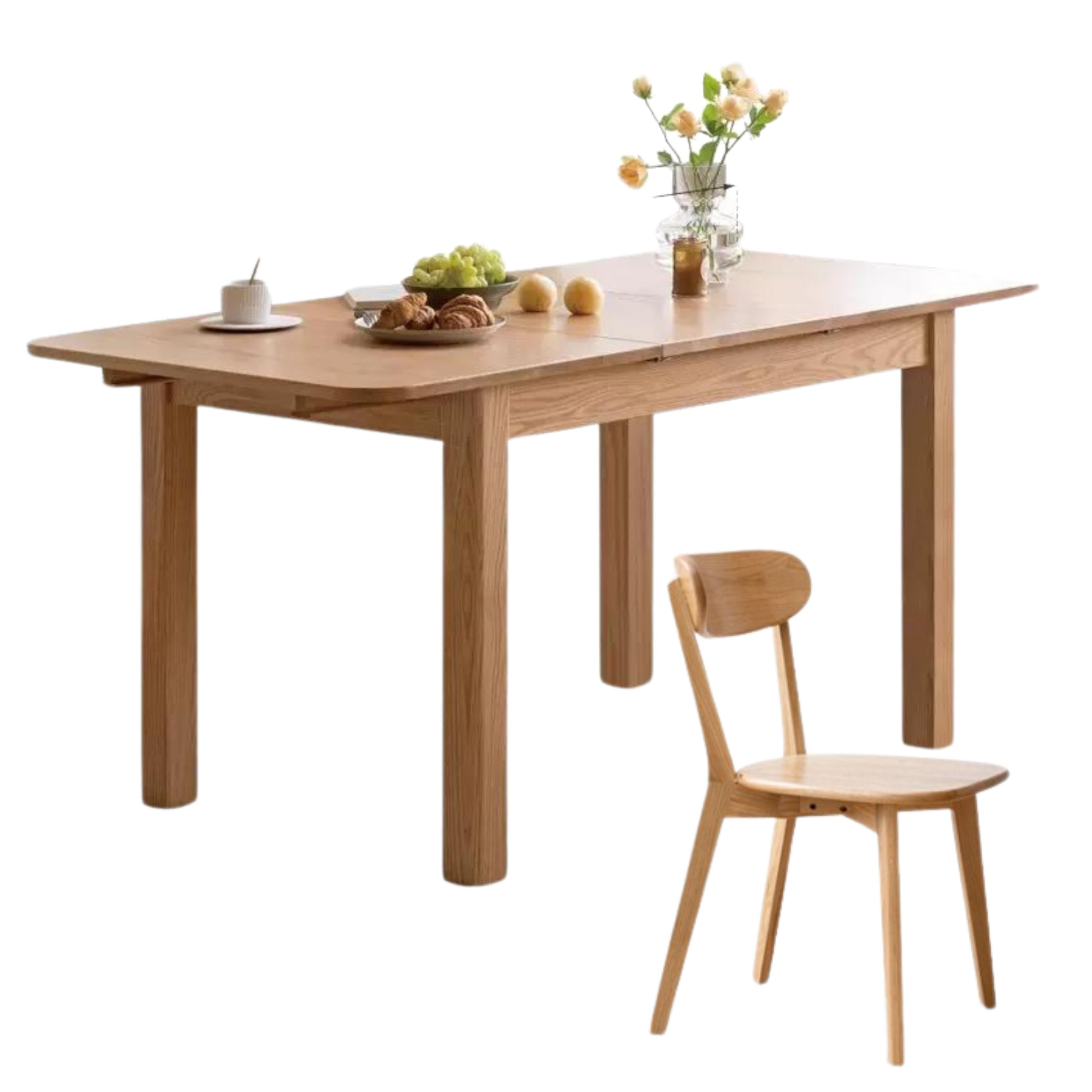 Solid Oak Wood Extendable Folding Dining Table - Expandable for Small Spaces, Perfect for Apartments & Family Gatherings