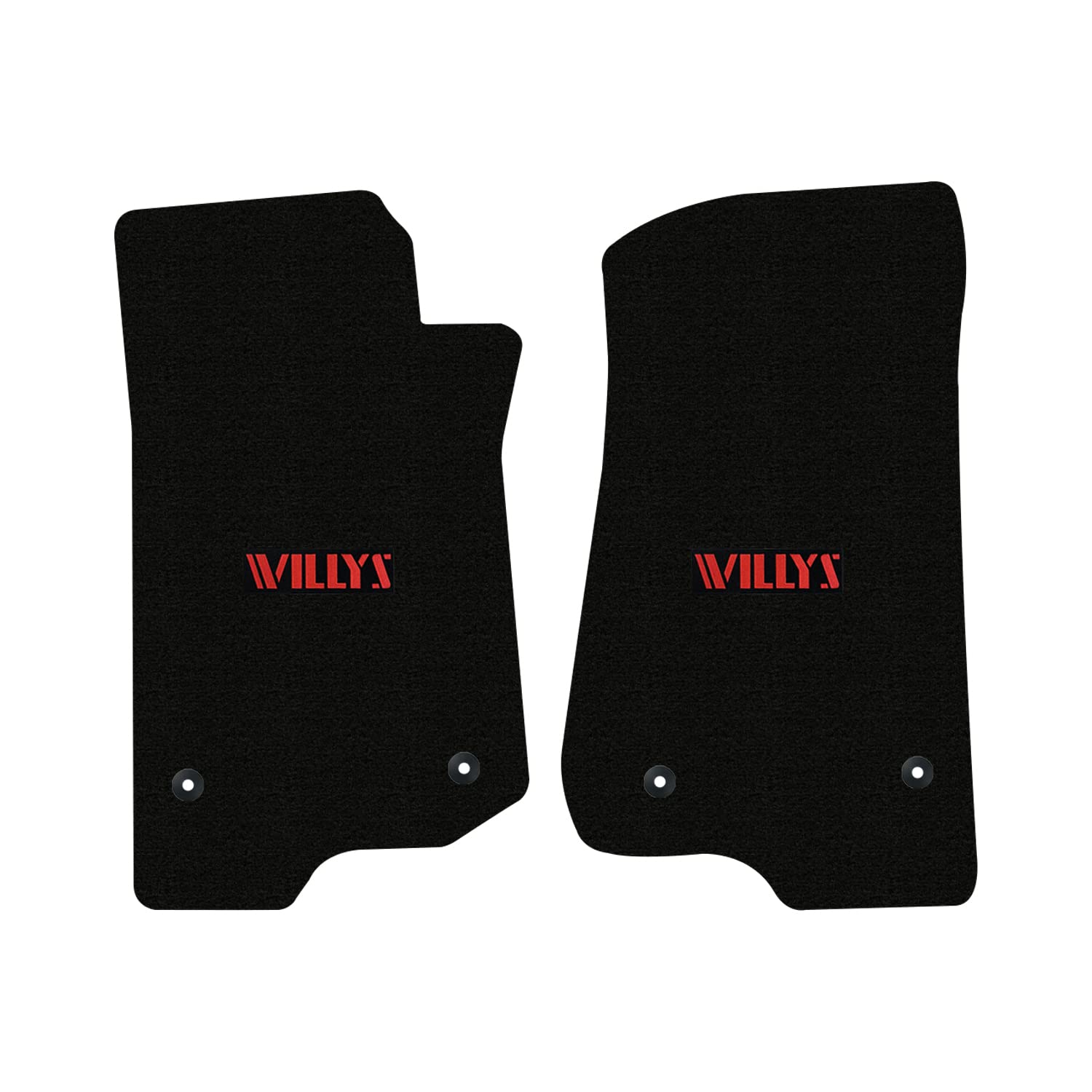 Premium Custom-Fit Carpeted Floor Mats for Jeep Wrangler JL 2018 & Newer - 2-Piece Front Set in Black with Red Willy Logo | All-Weather Protection & Luxury Interior Upgrade for Off-Road Adventures & Daily Commuting
