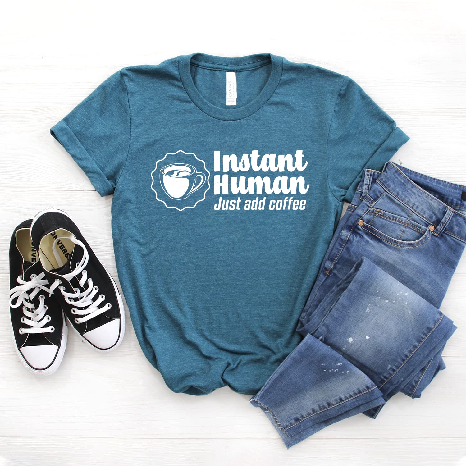 Funny Coffee T-Shirt for Men & Women - Soft Unisex Tee - Perfect Coffee Lover Gift - Instant Human Just Add Coffee Slogan - Great for Work, Gifts & Casual Wear