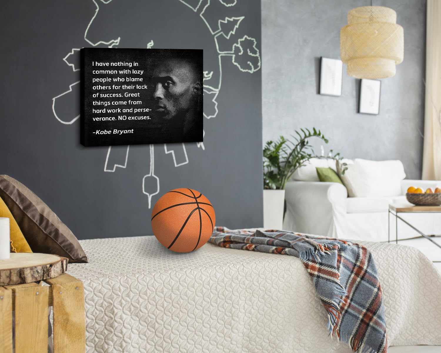 Kobe Bryant Motivational Canvas Wall Art - Inspirational Black & White Basketball Poster Print for Office, Teens Room, Gym Decor | Perfect for Sports Fans & Home Workout Spaces