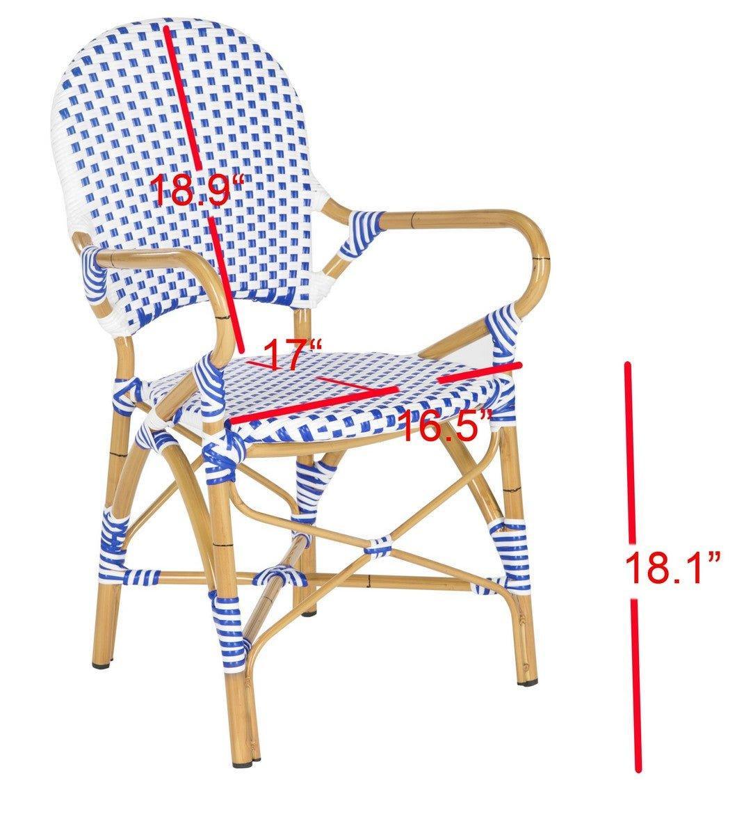 Blue and White Stacking Bistro Armchair - Outdoor Patio Dining Chairs for Cafe, Restaurant, and Garden Decor - Weather-Resistant Stackable Chairs for Commercial or Home Use