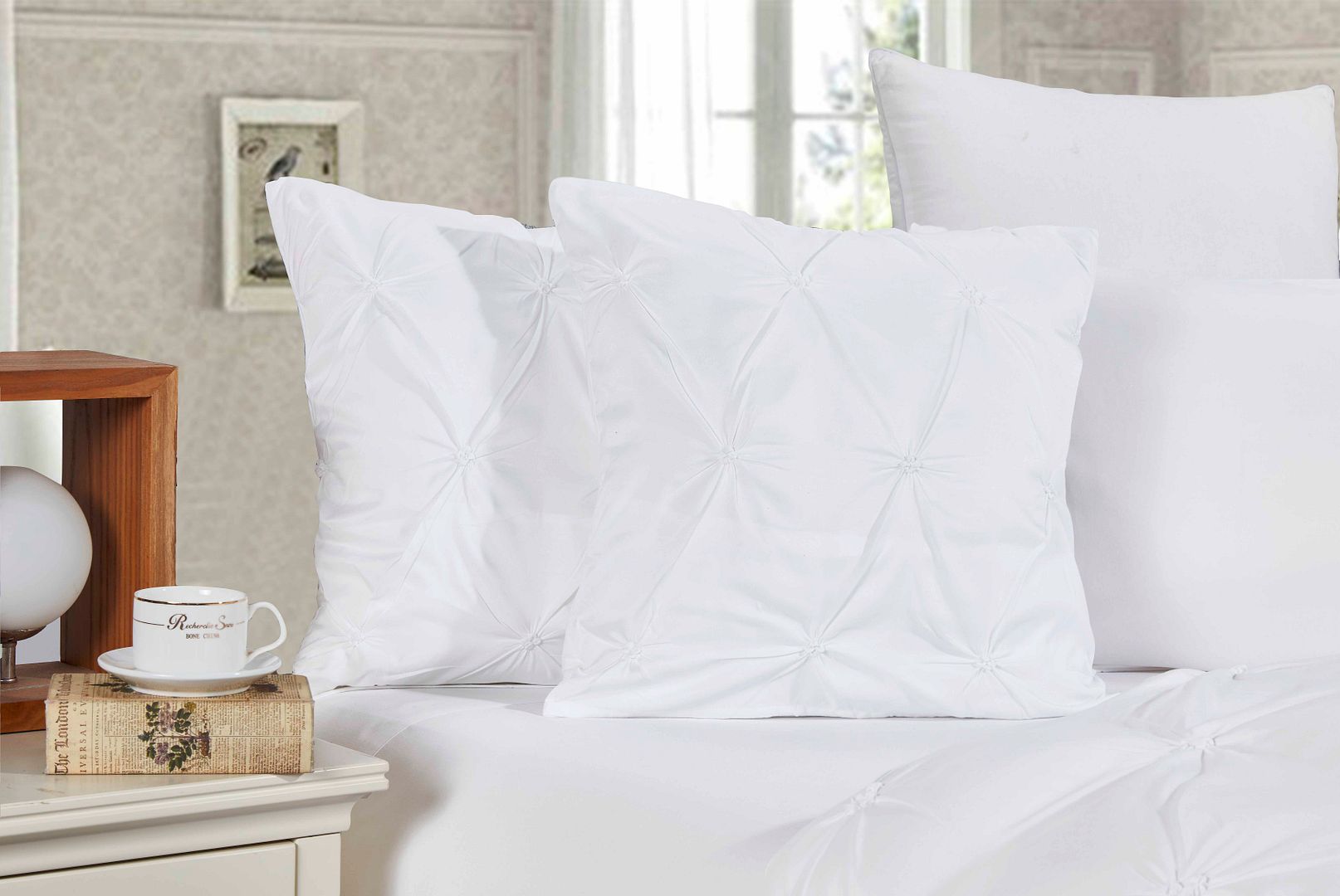 Premium Diamond Pintuck Ultra Soft Cushion Covers - 2 Pack White - Luxury Sofa & Bedroom Decor for Home & Office