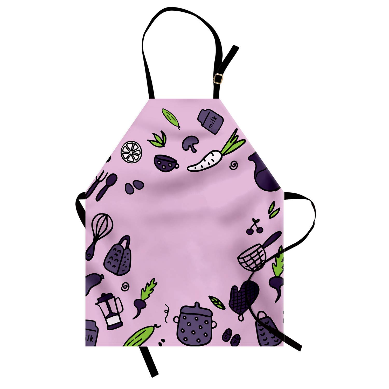 Ambesonne Personalized Chef Apron - Kitchen Appliances Doodle Design, Adjustable Neck Bib for Cooking & Baking, Unisex Adult Size in Lilac Eggplant - Perfect for Home Chefs, BBQ, and Culinary Gifts
